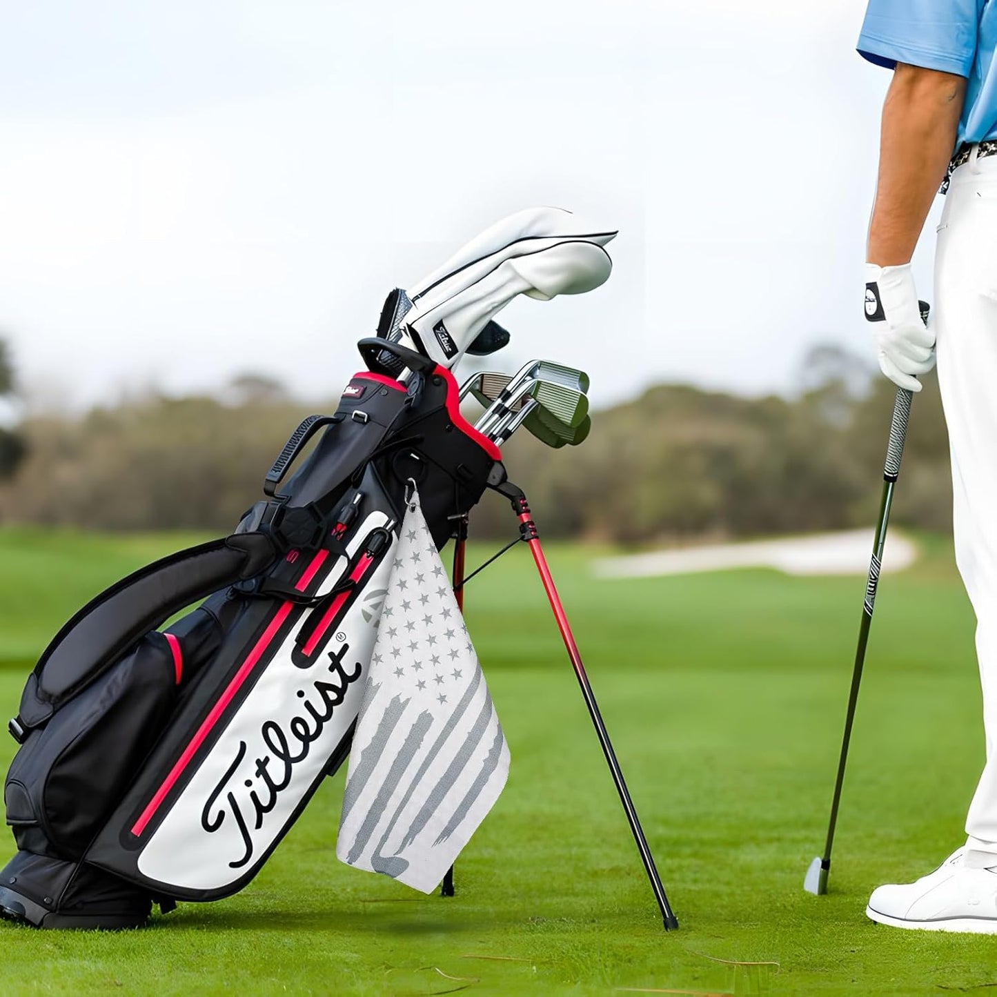 American Flag Microfiber Waffle Golf Towel with Clip, Golf Cleaning Kit, Funny Golf Accessories for Golfers