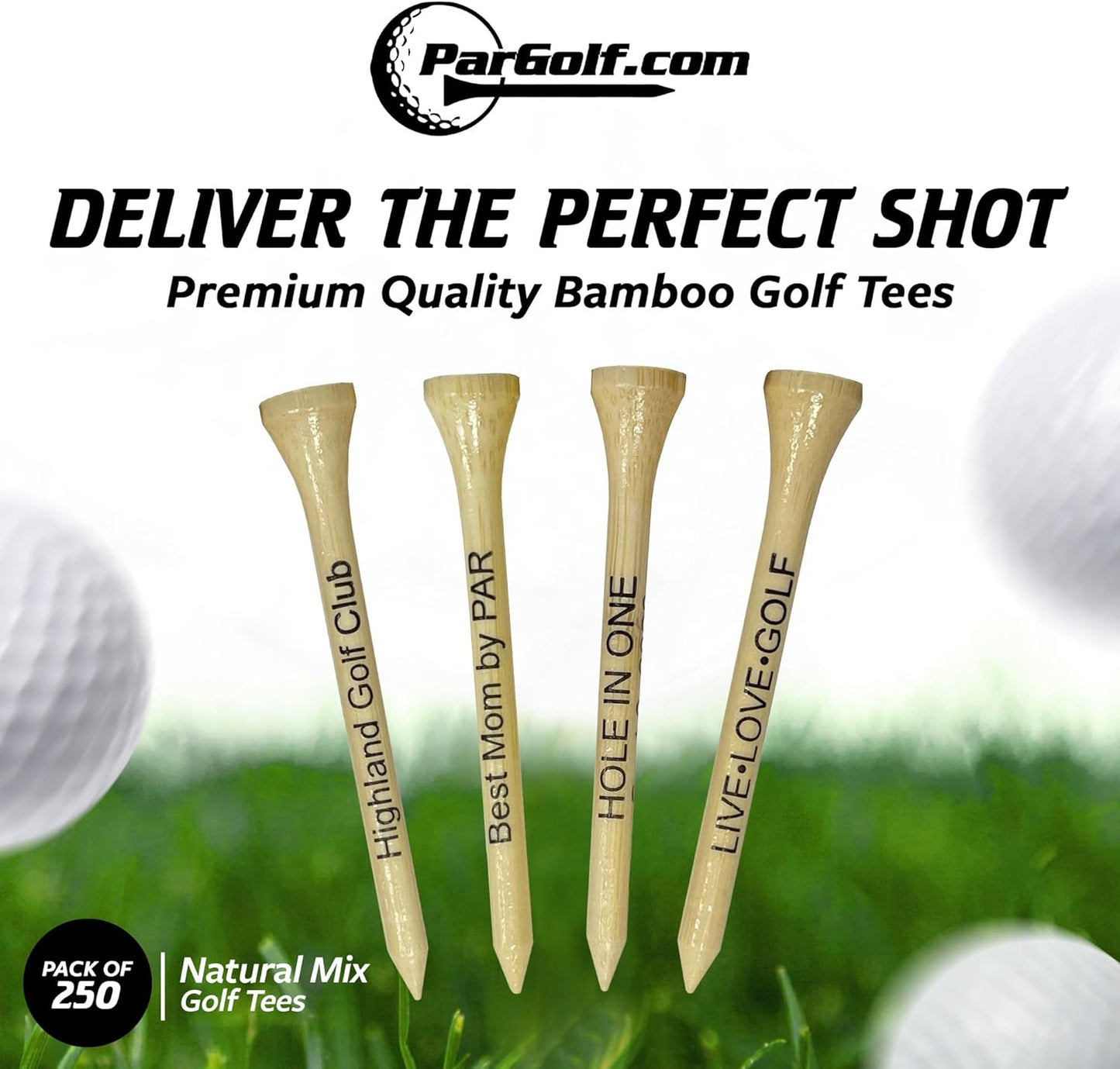 3 ¼ Bamboo Golf Tees, Customizable Golf Tees with Imprinted Messages, Essential Equipment & Ideal Gift for Golfers