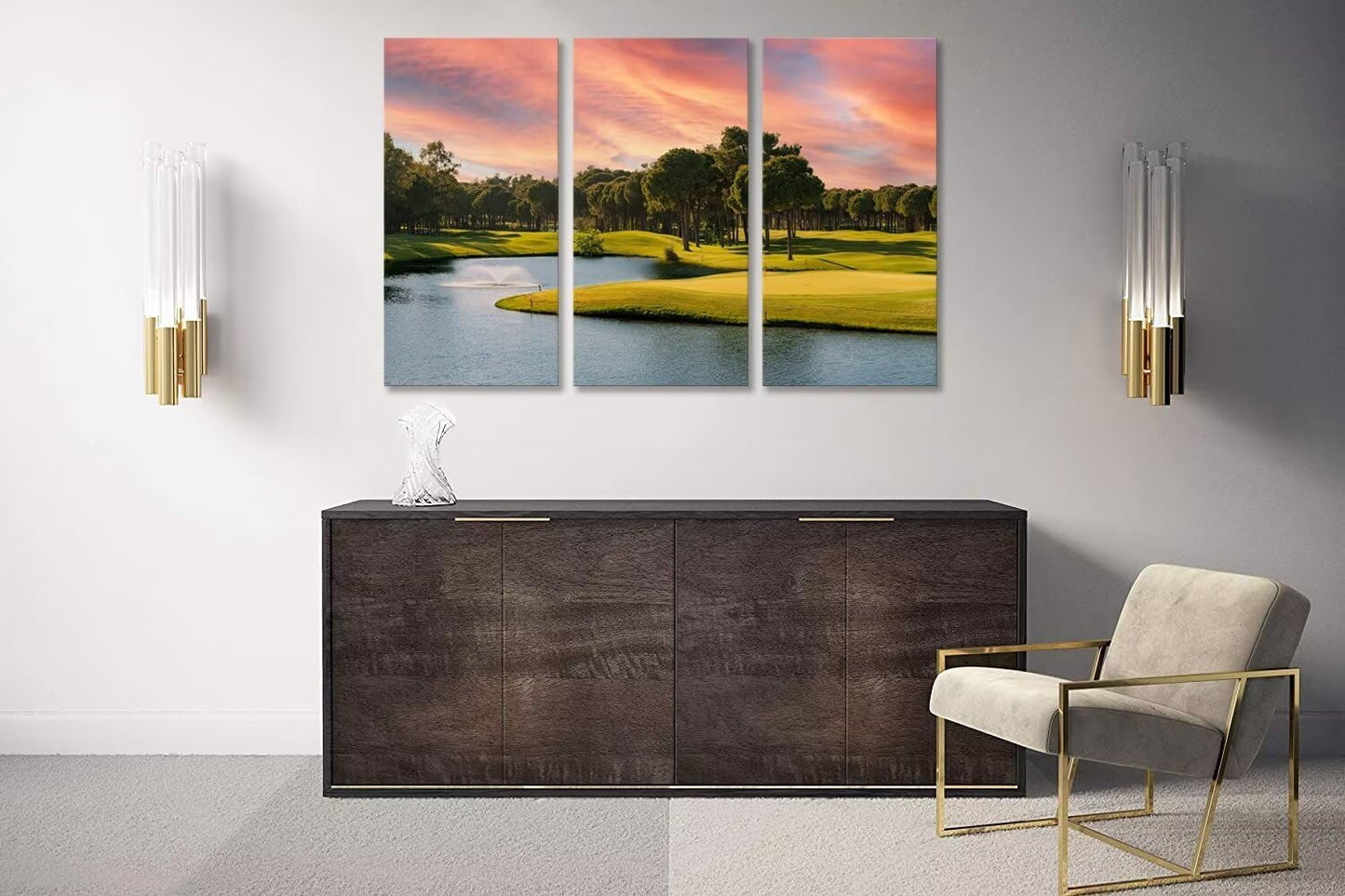 Sunset Golf Course Canvas Wall Art for Living Room Bedroom Bathroom Home Decorations Golf Wall Decor for Office Framed Artwork Canvas Prints Ready to Hang(12''W x 24''H x3)