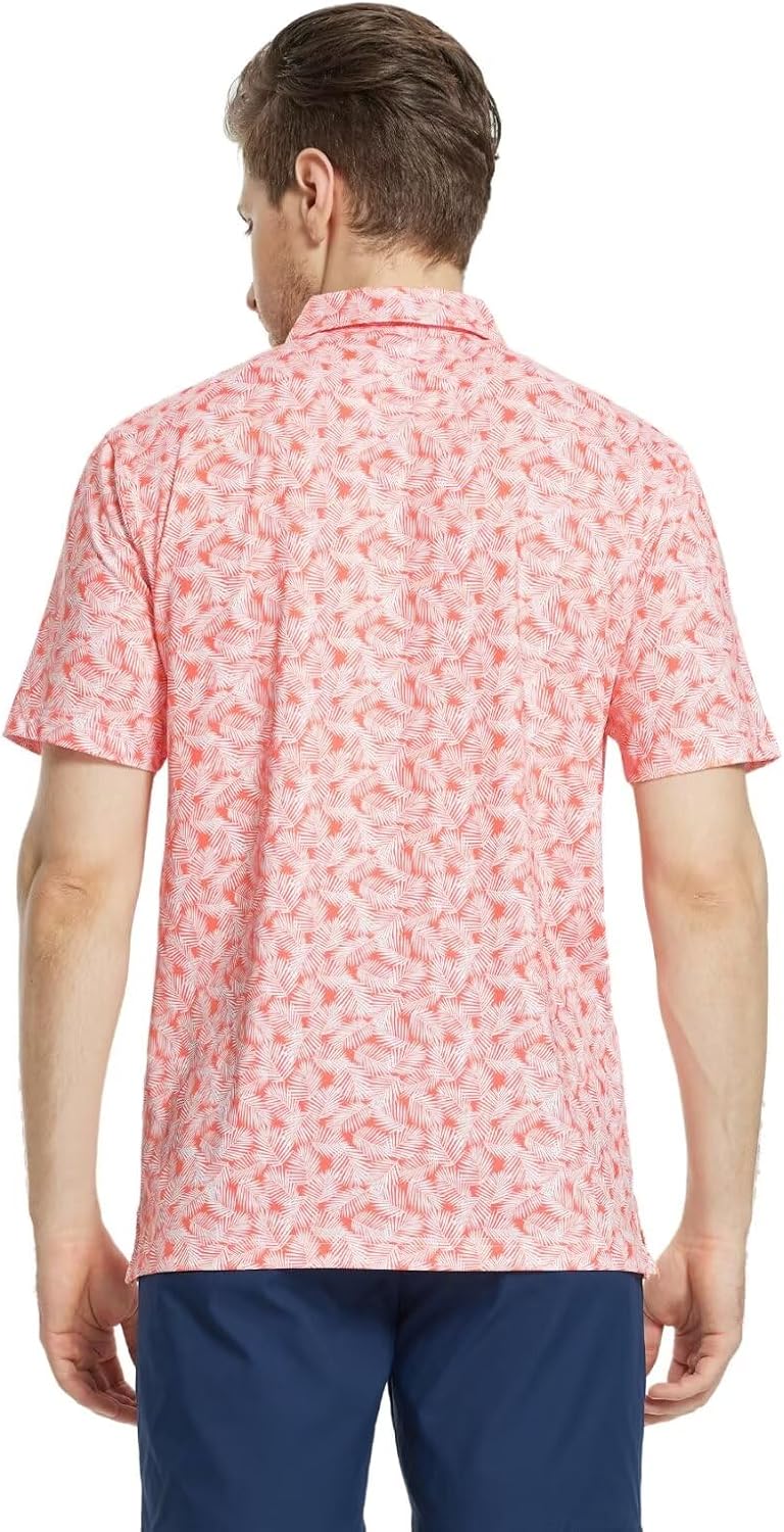 M MAELREG Mens Golf Shirt Short Sleeve Dry Fit Print Moisture Wicking Performance Patterns Collared Polo Shirt