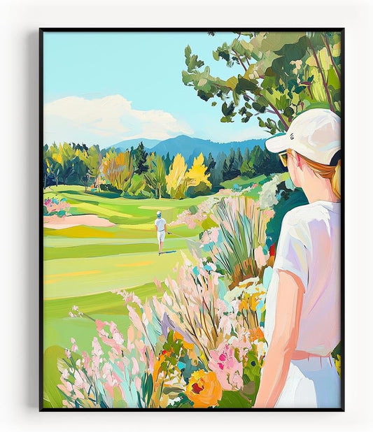 Golf Course Floral Pastel Art Print Posters - Premium Giclee Fine Art Prints - Golf Course Home Decor Posters, Golfer Art Prints for Home and Office Decor - Vintage Aesthetic, Ready to Frame
