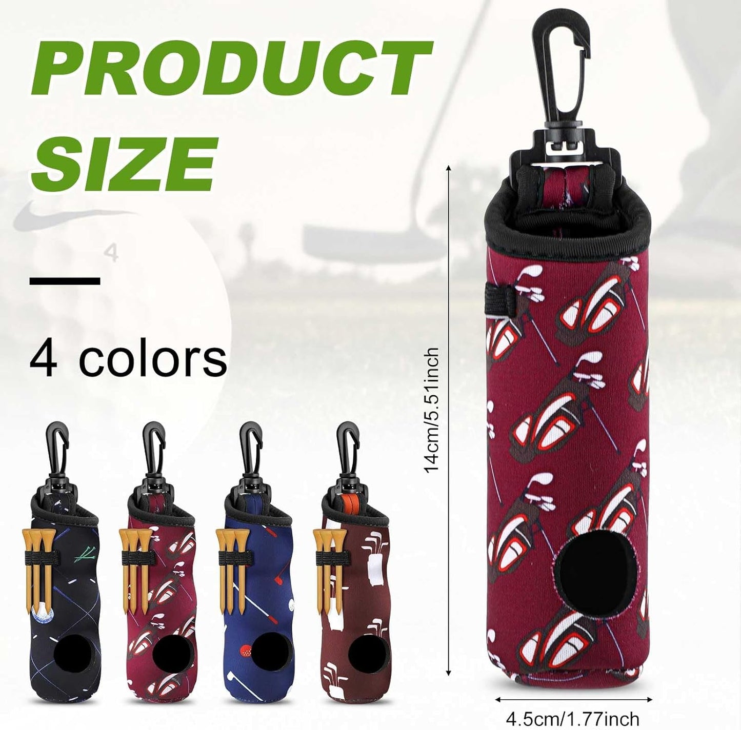 4 Pieces Golf Tee Holder Golf Ball Carry Bag Pouch Ball Holder Keychain Belt Clip Gifts Accessories