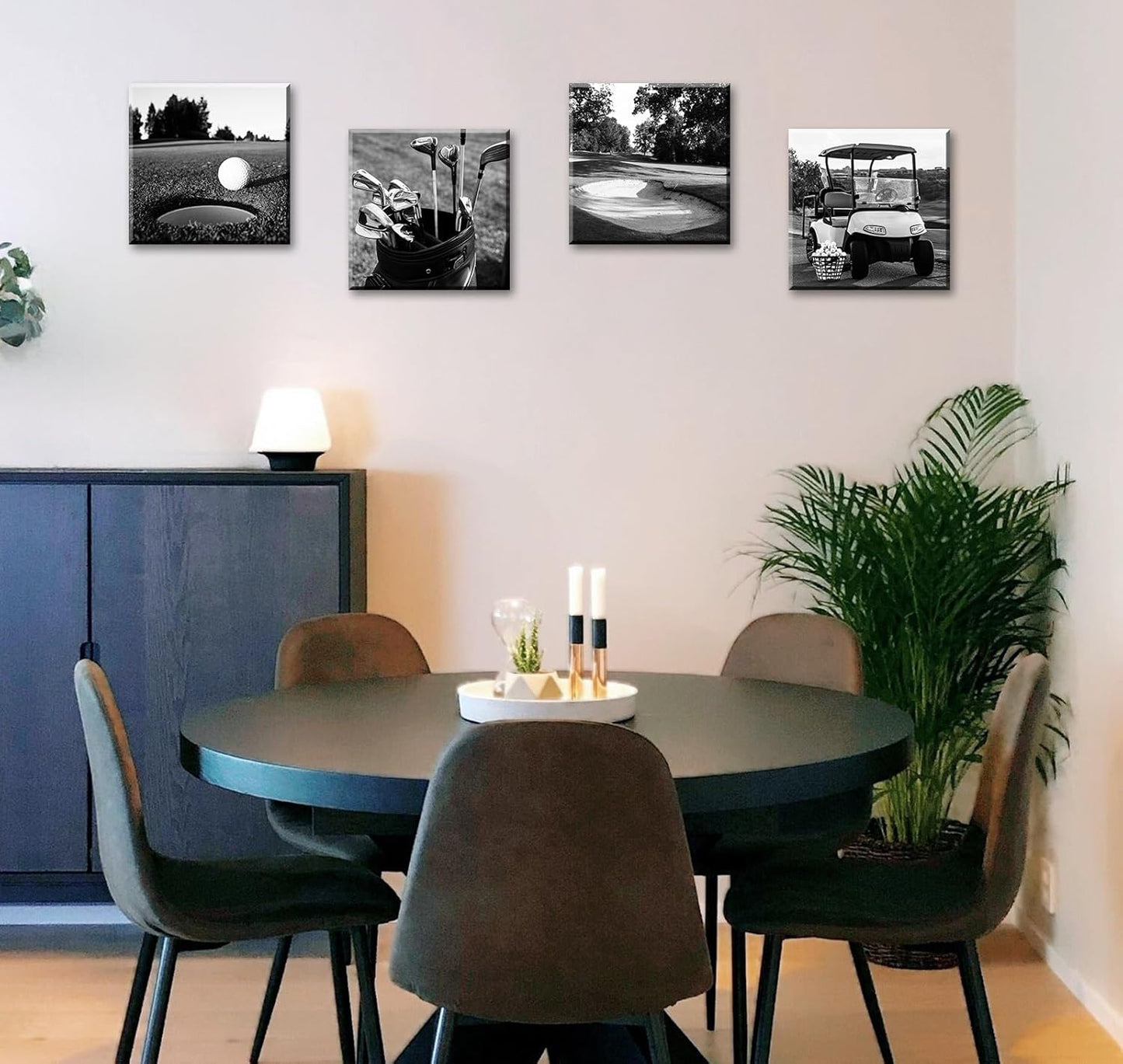 DJSYLIFE Golf Decor Golf Course Wall Art - Sport Poster Black and White Canvas Prints Picture for Modern Home Office Men Bedroom Decoration Stretched and Framed Ready to Hang 12"X12"X4