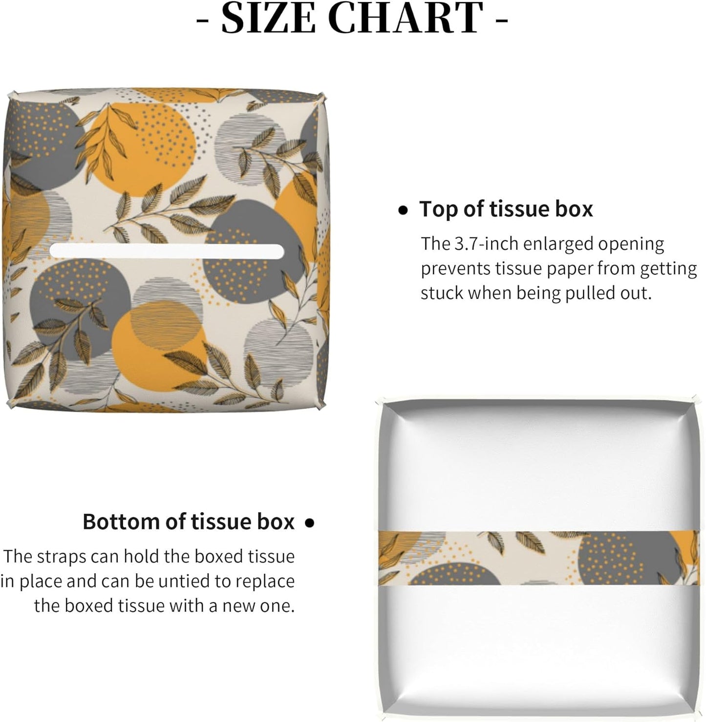 Boho Abstract Leaves Tissue Box Cover Square,Linear Boho Leaves and Geometric Tissue Box Holder Waterproof Leather Facial Paper Organizer Dispenser for Bathroom Home Car Nightstand Vanity Desk