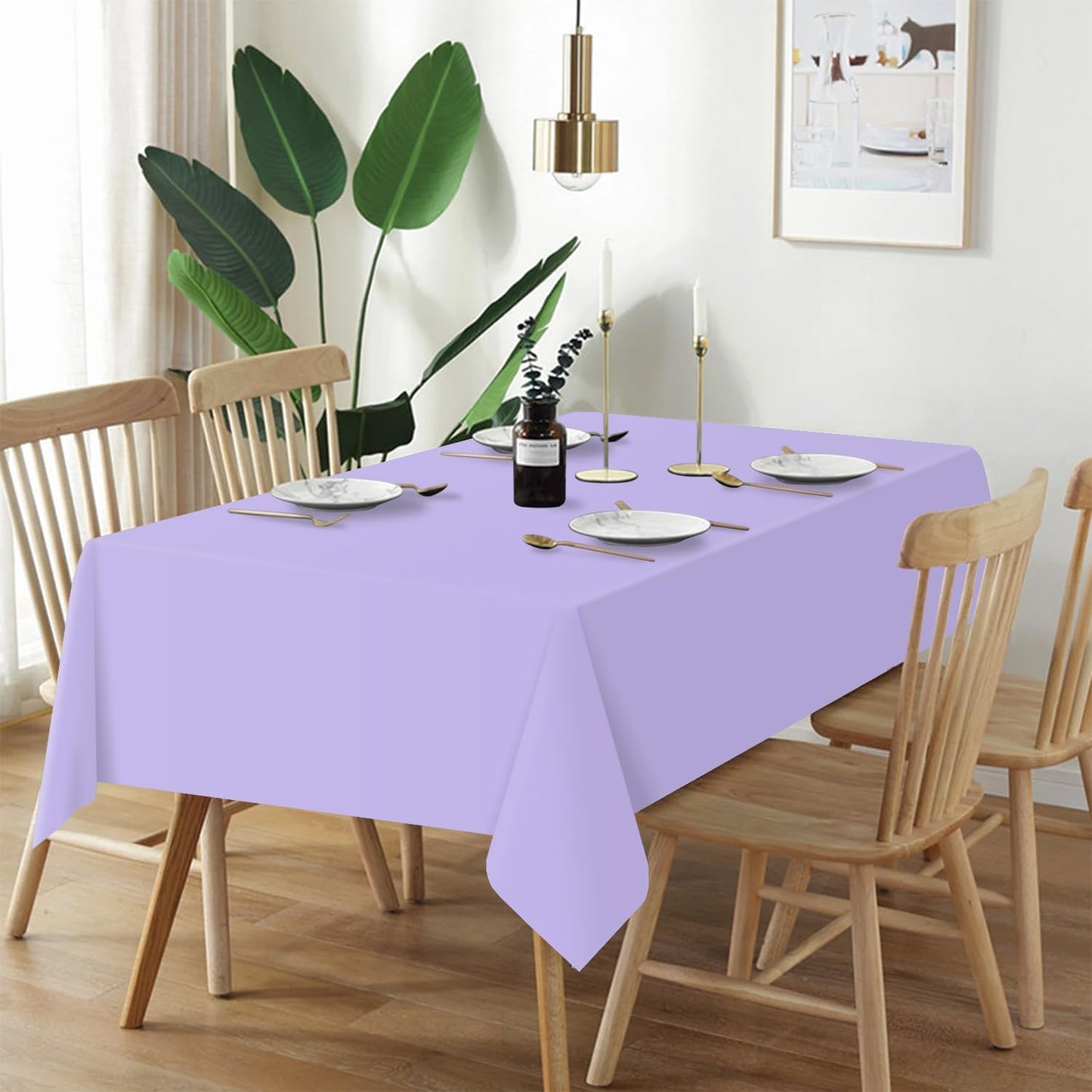 QIKSION Plastic Table Cloth Disposable 3 Pack, 54 x 108 Inch Tablecloths for Rectangle Tables, Lavender Plastic Table Cover