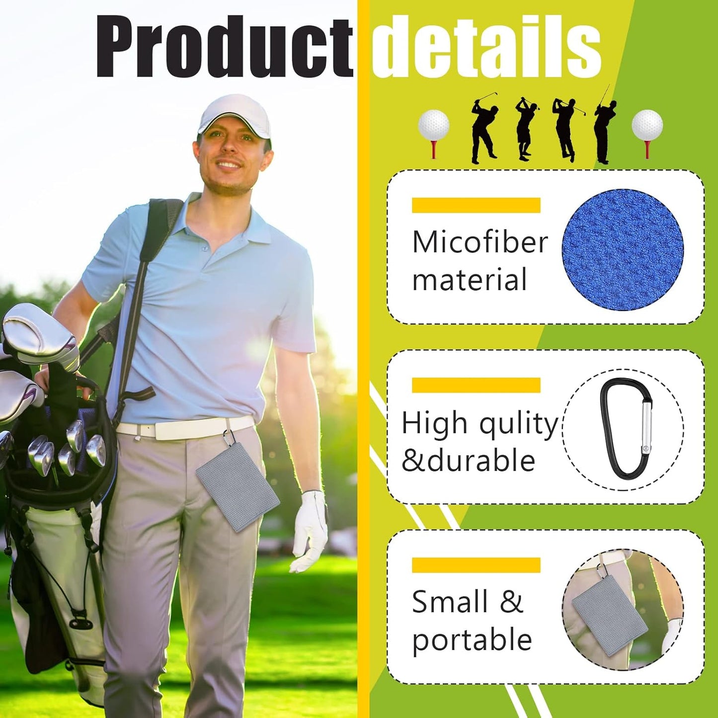 Cindeer 6 Pack Large Golf Towels, 16" x 24" Tri-fold Golf Towels, Microfiber Fabric Waffle Pattern Golfing Towel Portable with Heavy Duty Clip for Golfing Bag Remove Sand Dirt Mud Sweat(Multicolor)