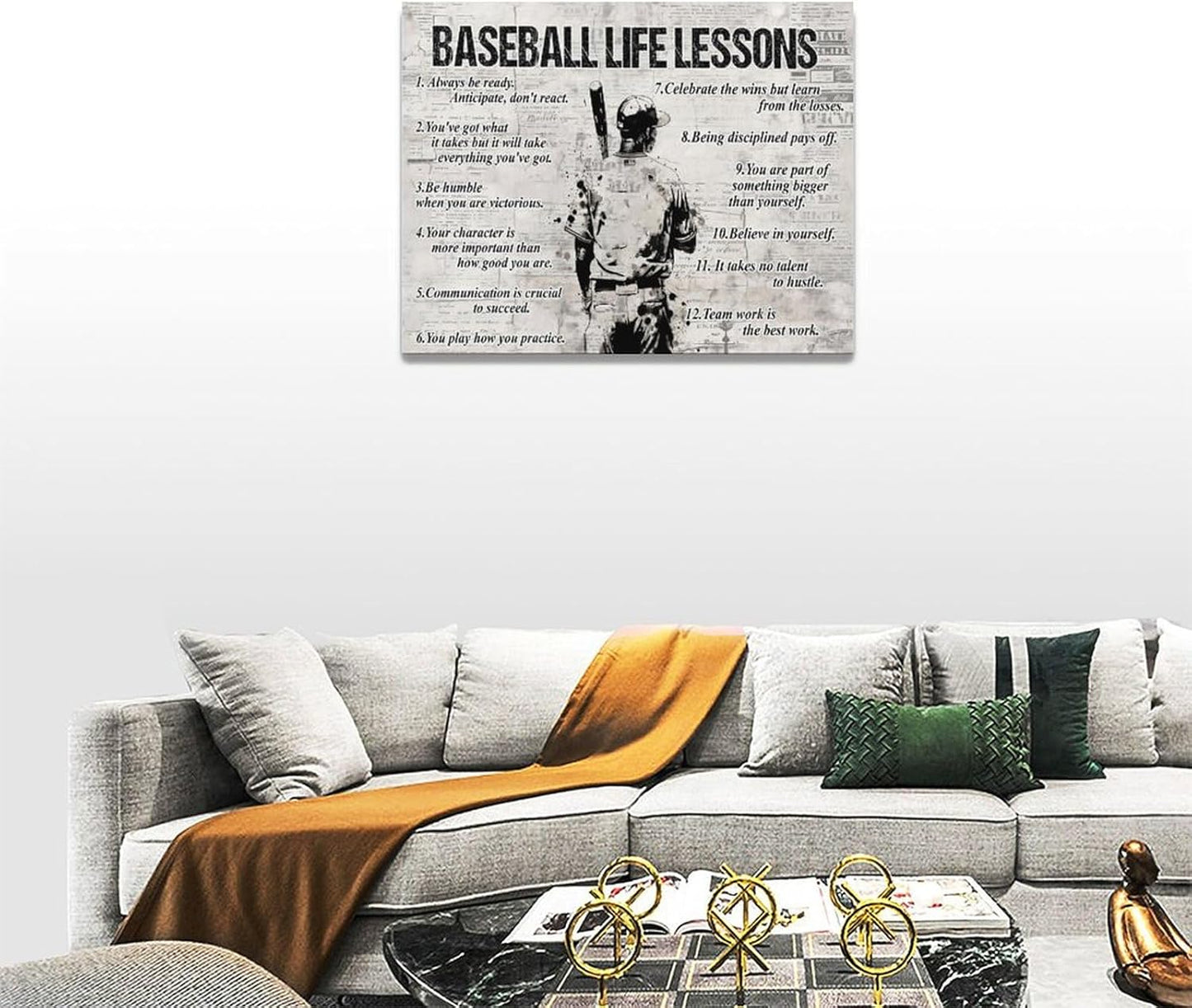 Baseball Life Lessons Wall Art - Retro Poster Boy Men Room Motivational Decor Canvas Print Painting Artwork for Bedroom Bathroom Living Room 16"x12"