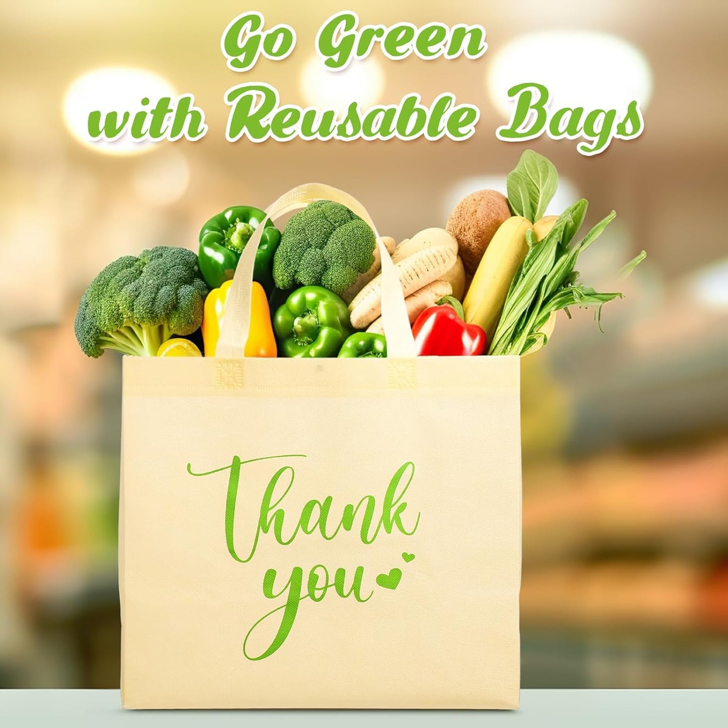 Sweetude 30 Pcs Thank You Gift Bags with Handles Bulk Reusable Goodie Bag Non Woven Foldable Handbag for Graduation Wedding Bridesmaid Gifts(11 x 12 x 5 Inch,Beige)