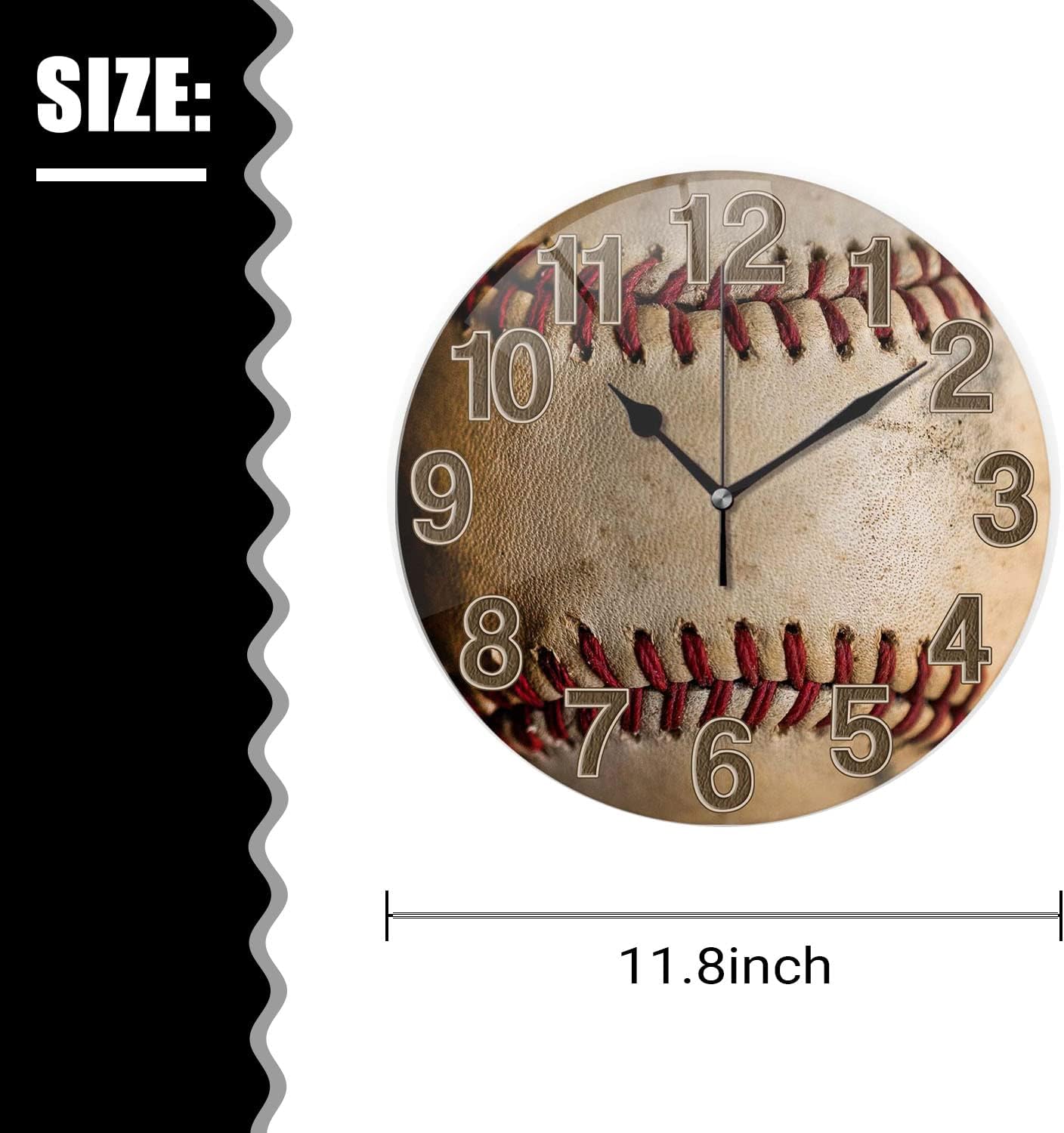 Silent Non-Ticking Sport Theme Wall Clocks, Vintage Baseball Wall Clock, Battery Operated 11.8"x11.8" Round Wall Clock for Home Decor Boy Room Living Room School Birthday Gift