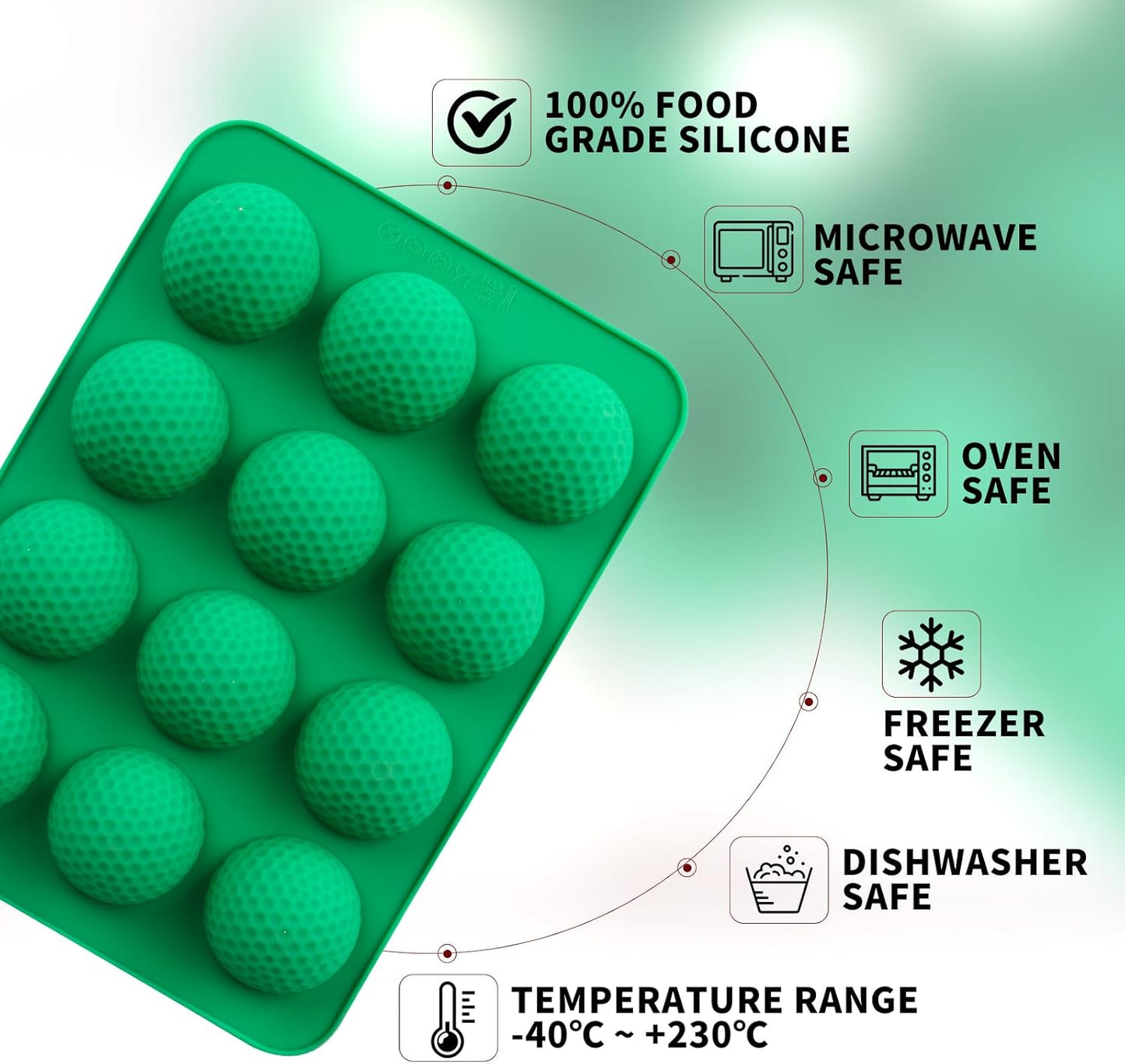 Golf Ball Cake Pop Mold, 2 Pack Golf Ball Chocolate Molds, 12-Cavity 3D Golf Ball Silicone Mold for Cupcake Decorations, Hot Chocolate Bomb, Candy (Green)