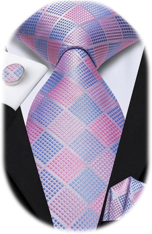 Dubulle Mens Paisley Striped Tie WOVEN Necktie for Men and Handkerchief Cufflinks Set Wedding Formal Business