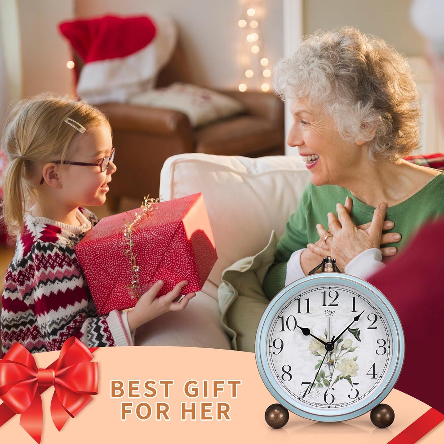 Maxspace 5.2in Desk Clock, Retro Silent Analog Clock Non-Ticking & Battery Operated with Quartz Movement,Clock Decor for Bedroom Living Room