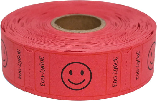 L LIKED 500 Raffle Tickets, Smile, Red (6 Color Selection), Single Roll, Ticket for Events, Entry, Class Reward, Raffle & Prizes