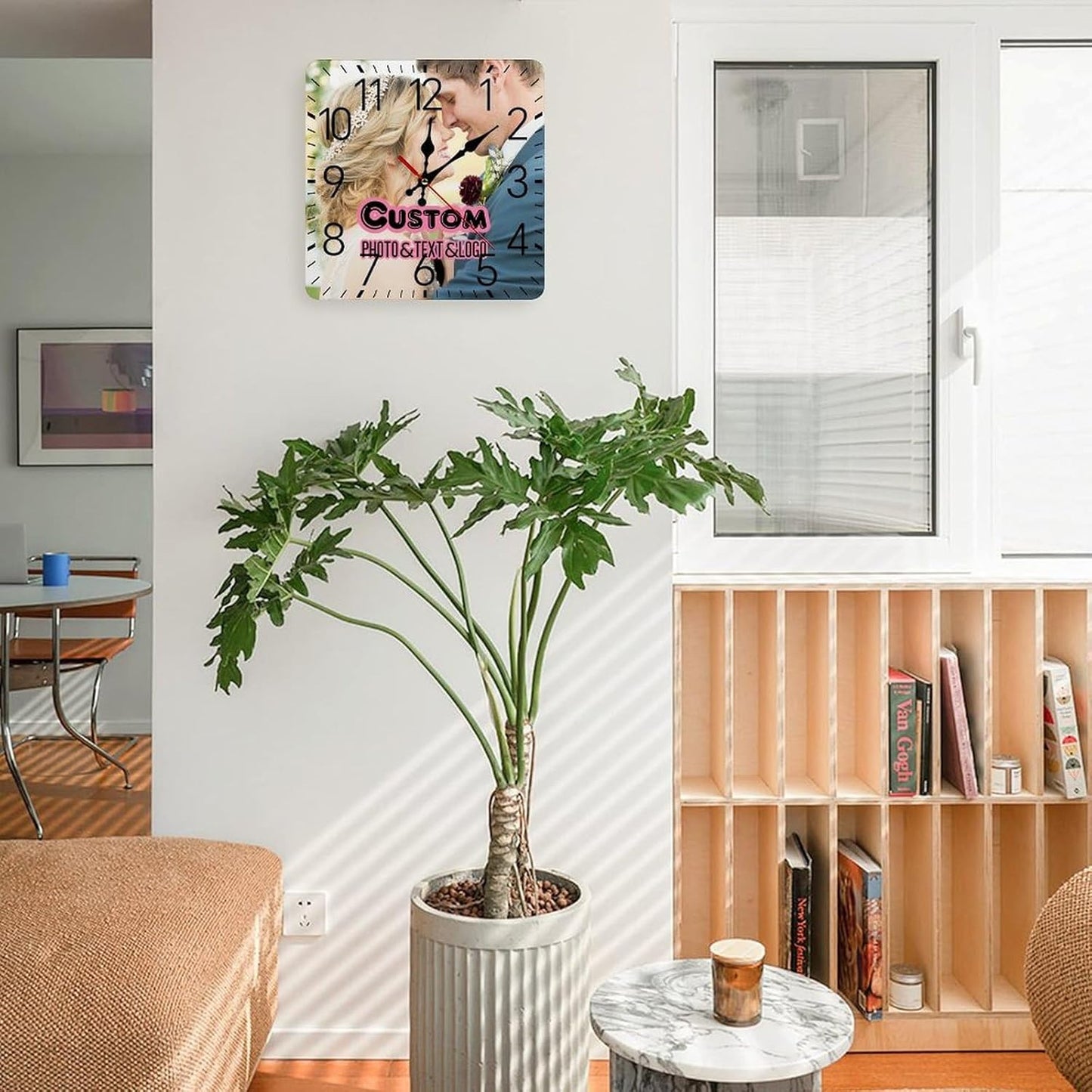 Custom Woodiness Wall Clocks,Personalized add Your Photo/Text,Customizable Silent Square Decoration for Kitchen Bathroom 10inch style6