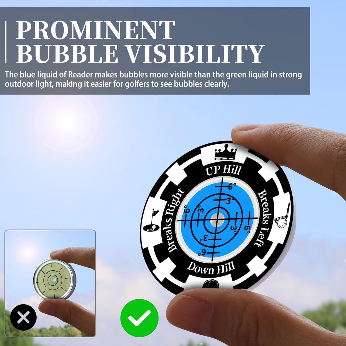 Golf Green Reader, 2 Pack Golf Ball Marker Hat Clip with High Precision Horizontal Bubble, Putting Training Aid Golf Accessories Tool Gift for Men Women