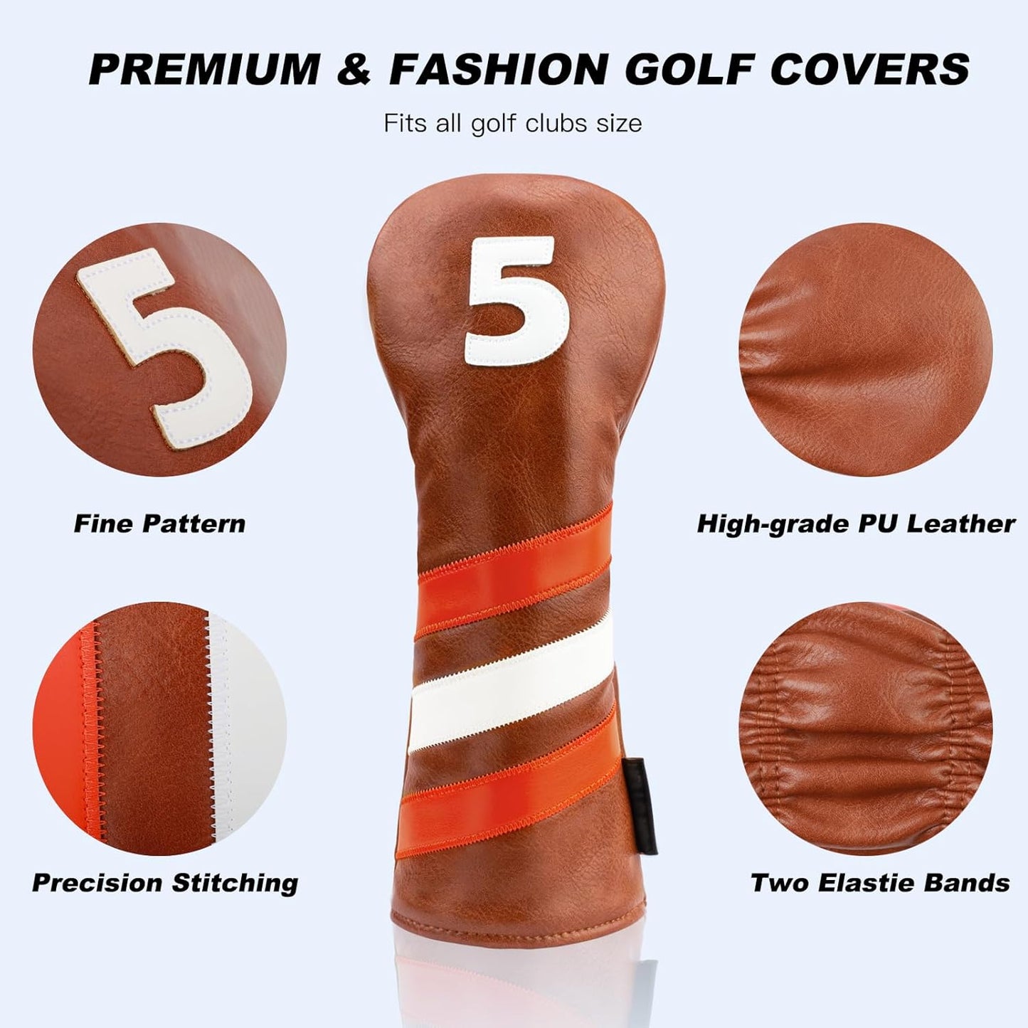 4pcs or 1pc Golf Club Head Covers for Woods, Driver, Fairway, Hybrid – Premium PU Leather with Interchangeable Tags & Magnetic Blade and Mallet Putter Covers