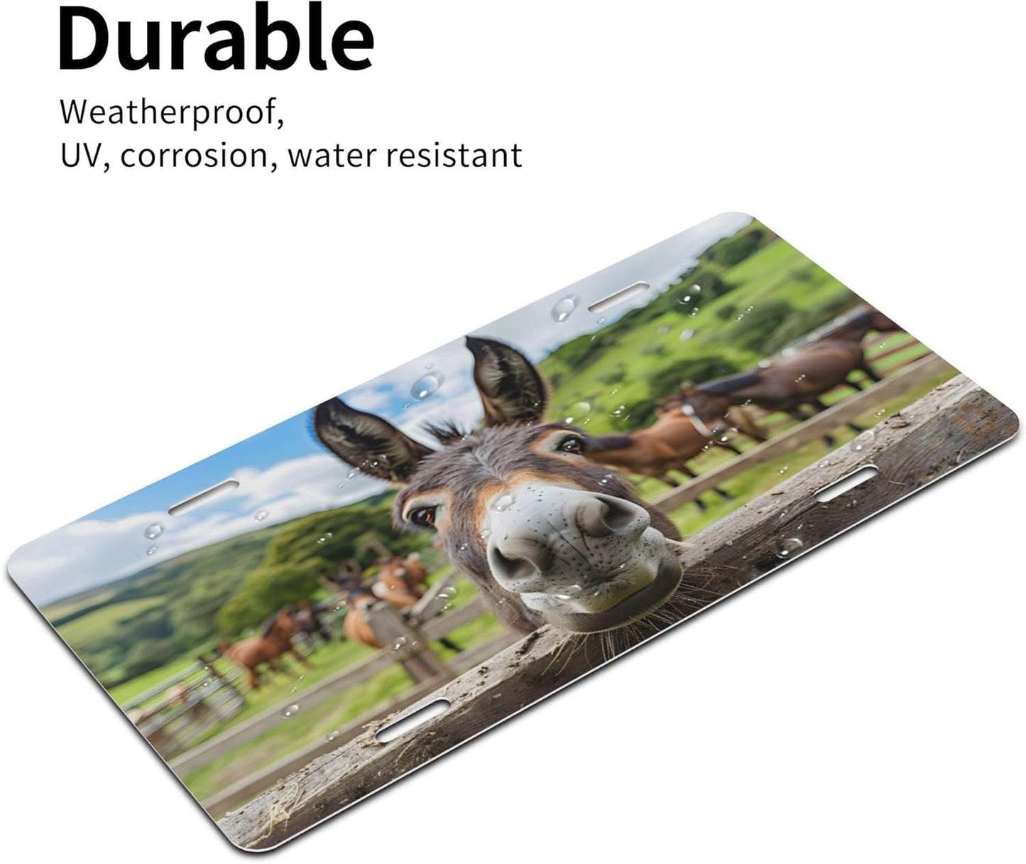 Funny Donkey Farm License Plate Funny Aluminum Front License Plates Decorative Waterproof Rust-Free Metal Car Plate Covers for Women Men Car Tag Accessories fit Truck SUV Rv 12 X 6 Inch