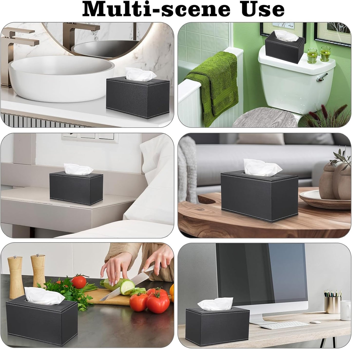 Sumnacon Tissue Box Cover Rectangle Leather Tissue Box with Magnetic Bottom,PU Tissue Box Holder Decorative Black Tissue Cover for Bathroom Toilet Bedroom Kitchen Office Table Desk, Large