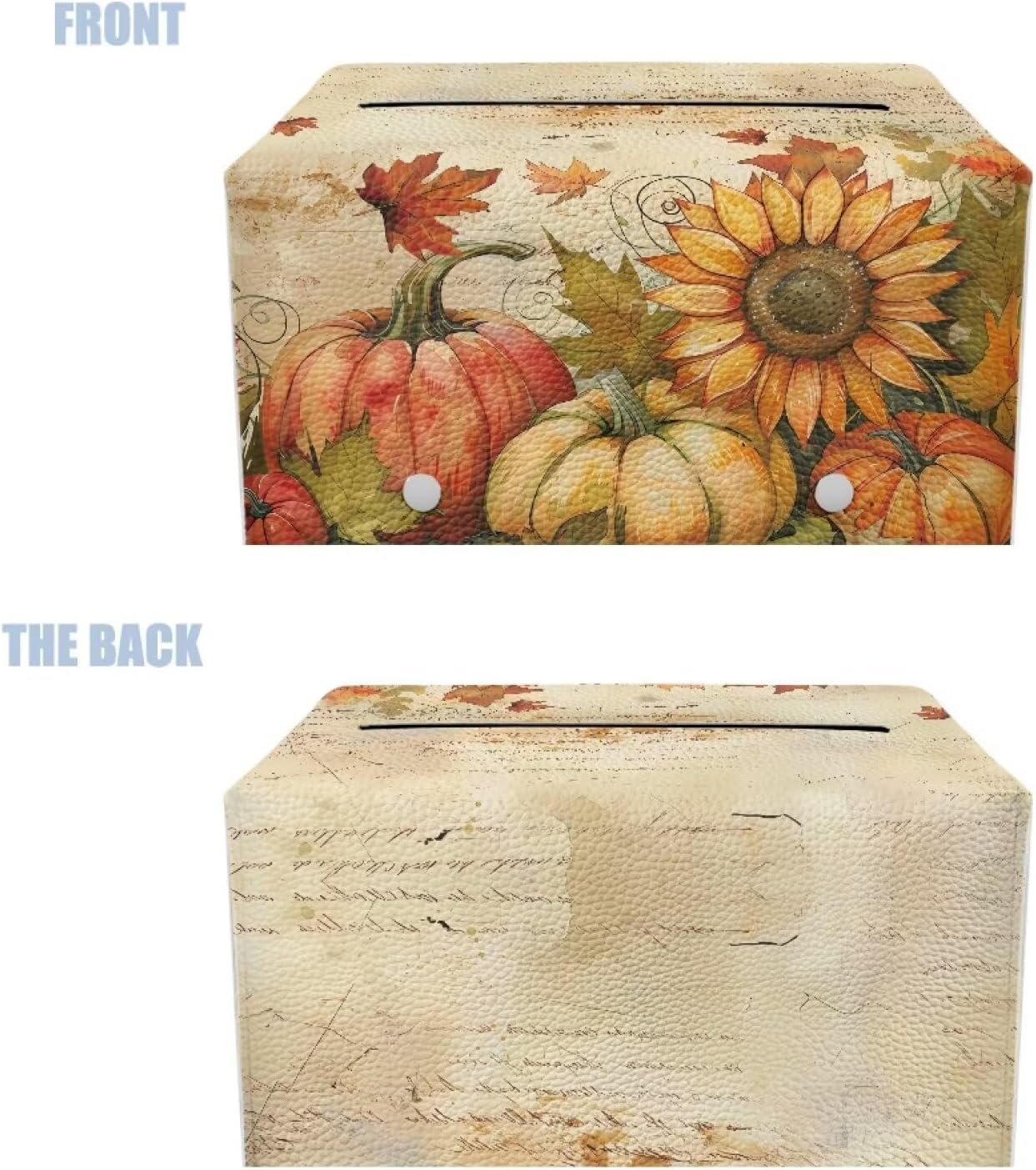 Sunflower Pumpkin Tissue Box Cover PU Leather Tissue Box Holder Thanksgiving Day Napkin Dispenser Rectangular PU Leather Protective Cover Modern Home Car Office Hotel Decor
