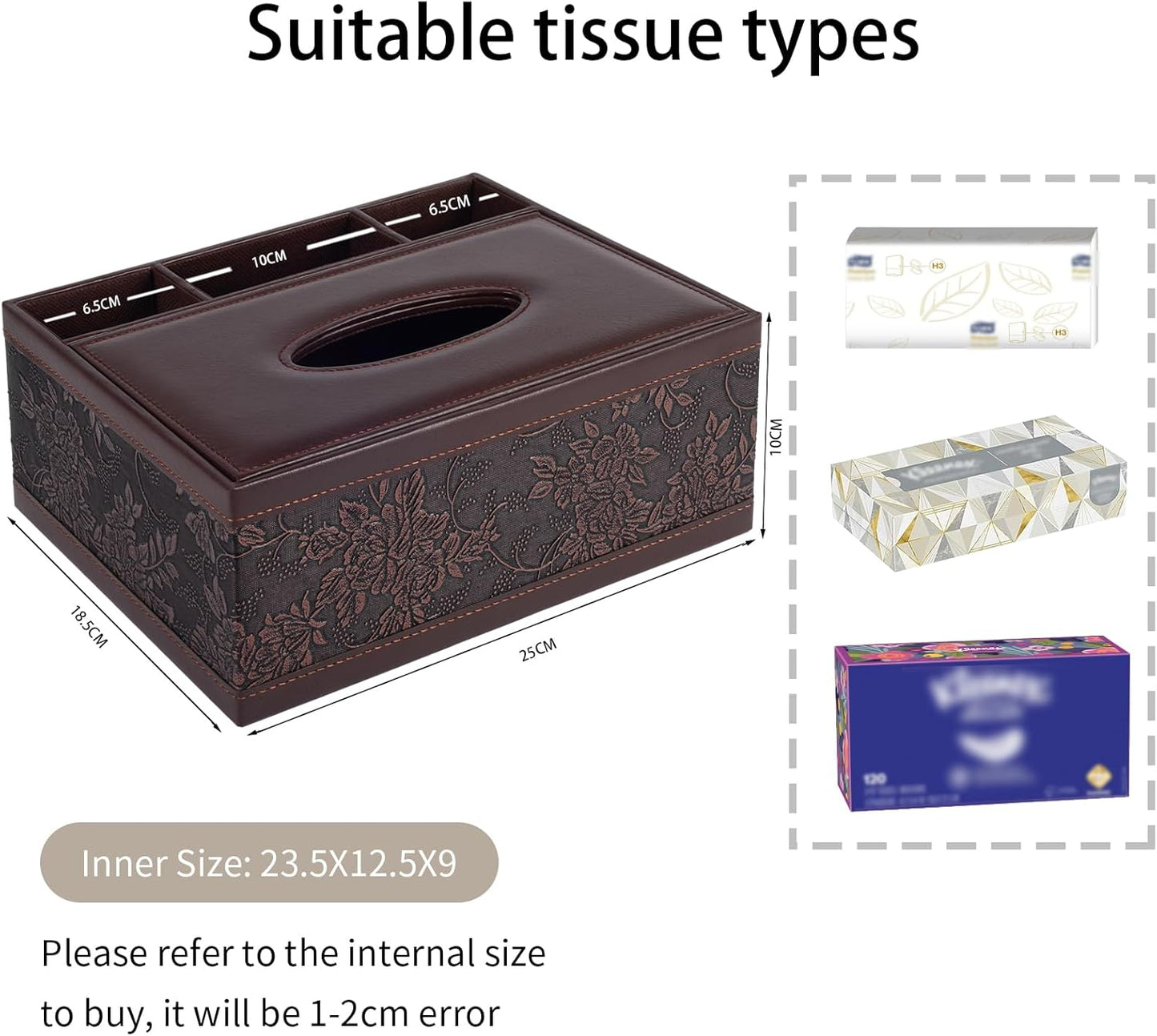 Tissue Box Cover Rectangle Retro Tissue Box Holder PU Leather Facial Tissues Organizer,Multifunctional Remote Control Stationery Storage Box,Home Office Supplies Car Napkin Caddy