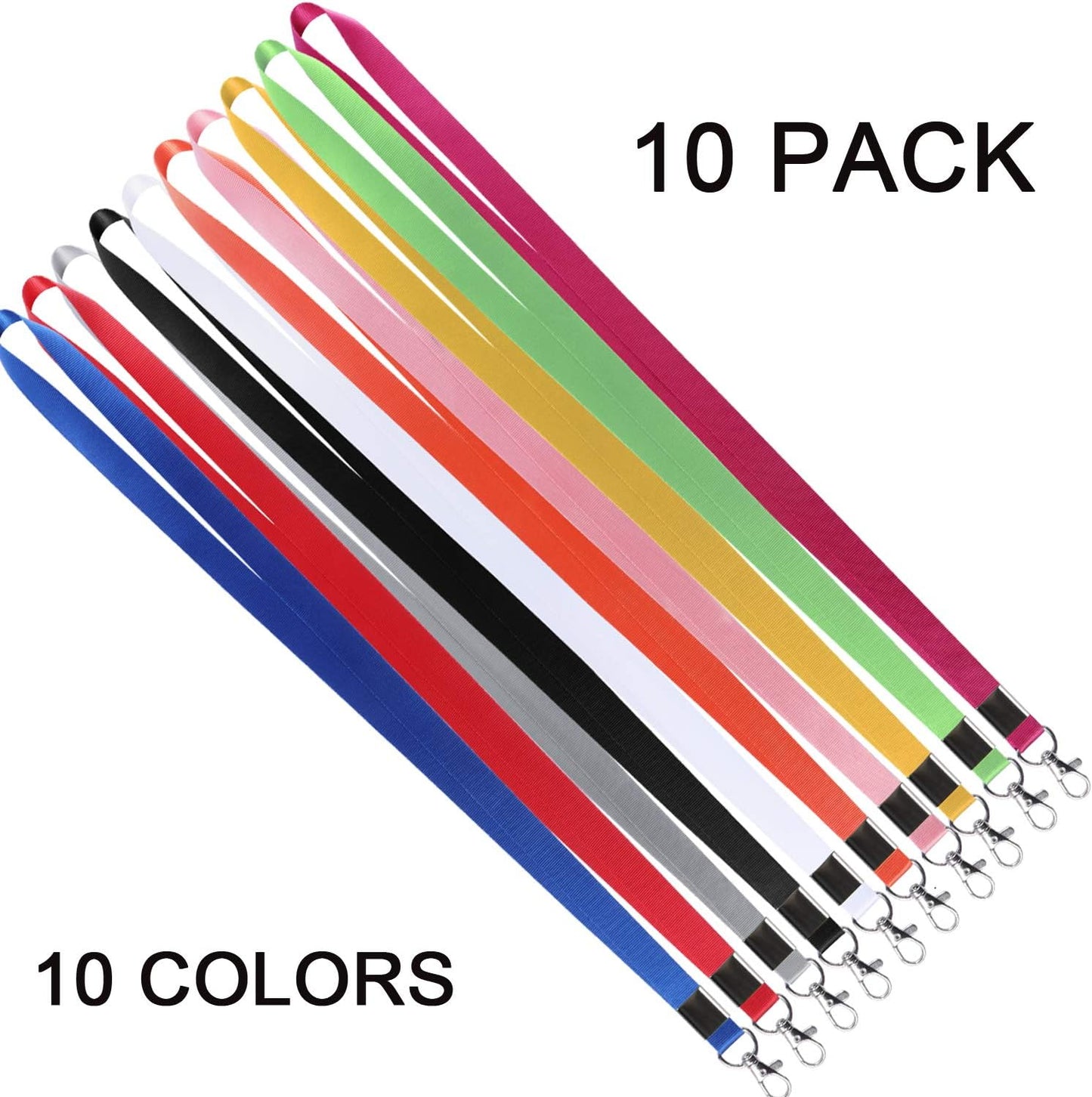 YOUOWO Lanyard for Keys 10 Pack 10 Colours White Royal Blue Black Apple Green Red Pink,Colored Neck Office Bulk Lanyards,For ID Badges Holder Kids Women Cruise