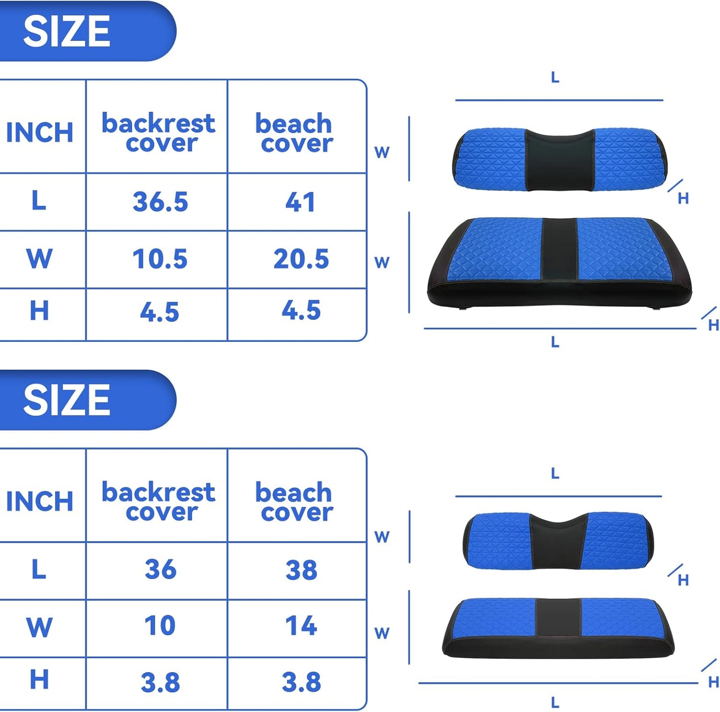 XUANYUDG0769 Golf Cart Front and Rear Seat Covers for EZGO TXT/RXV Club Car DS/Precedent Yamaha G29, Vinyl Leather Made/Adjustable Straps and Retractable Buckle/No Stapler Required,4PCS