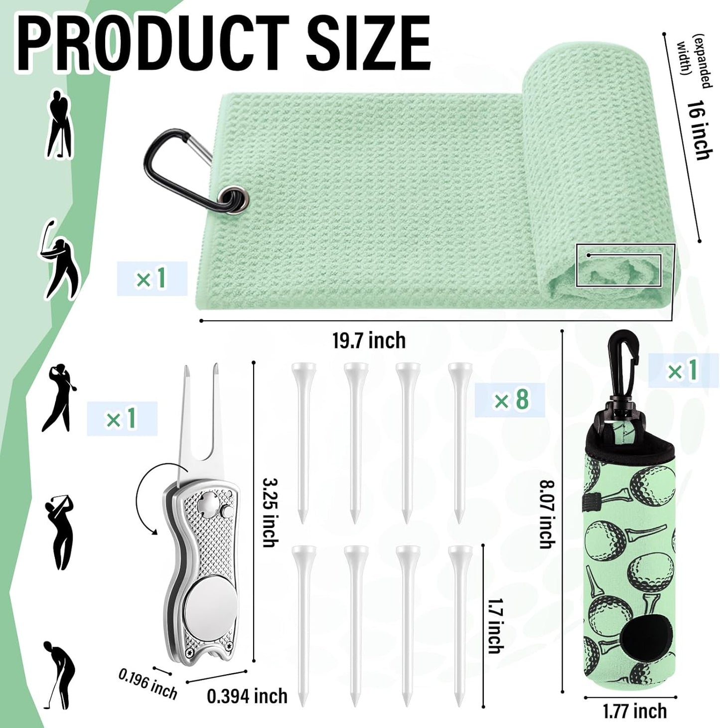 Liliful 12 Pcs Golf Accessories Kit, Include Golf Ball Bag with Hook Towel Tees Magnetic Ball Marker Divot Tool Cleaner Brush for Women Man Gifts