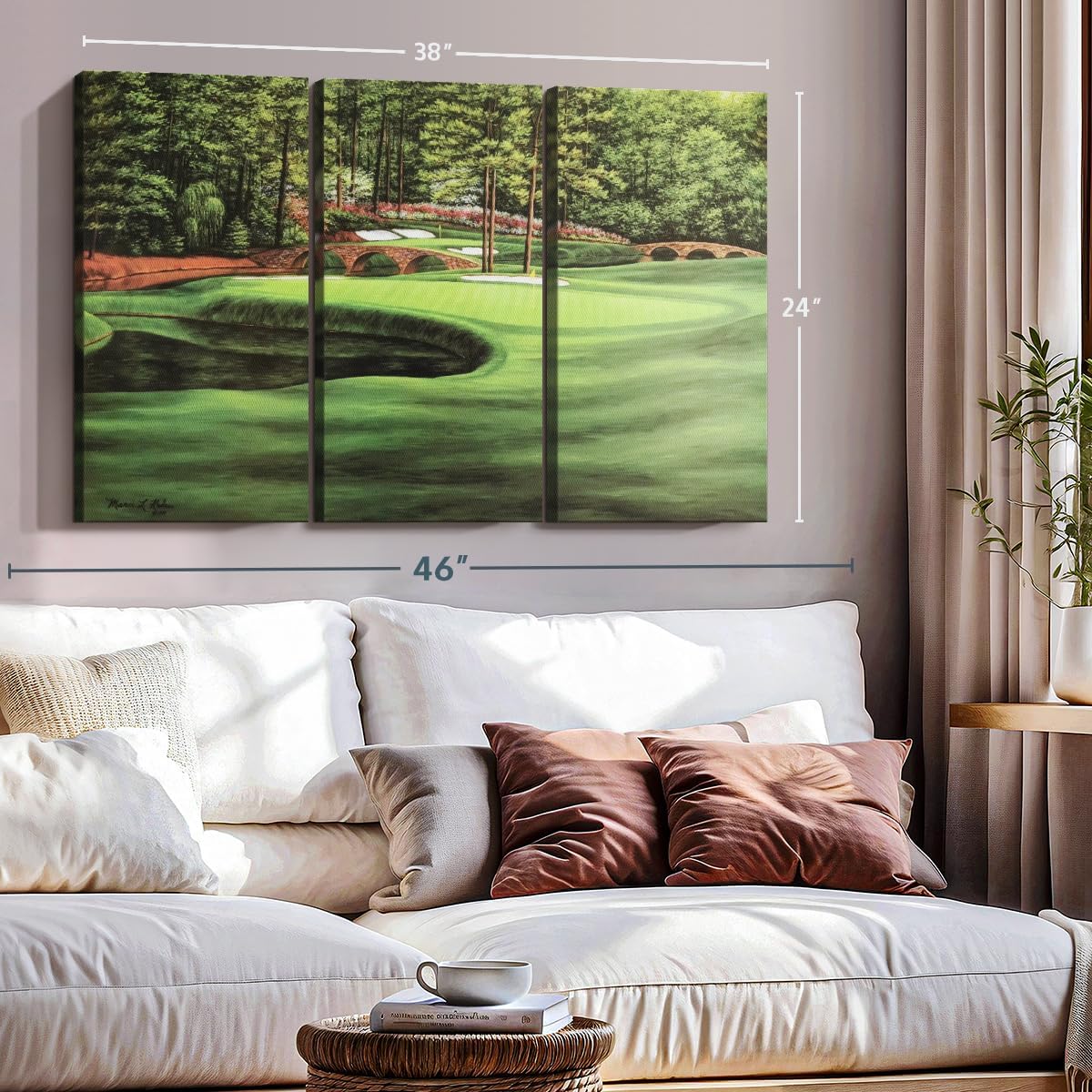 ElephantStock Augusta National 11th Hole I Wall Art - Horizontal Canvas - 3-Piece Living Room Wall Decor - Painting Sports Canvas Print - Green and Brown Decor for Wall by Marci Rule - 38" X 24"