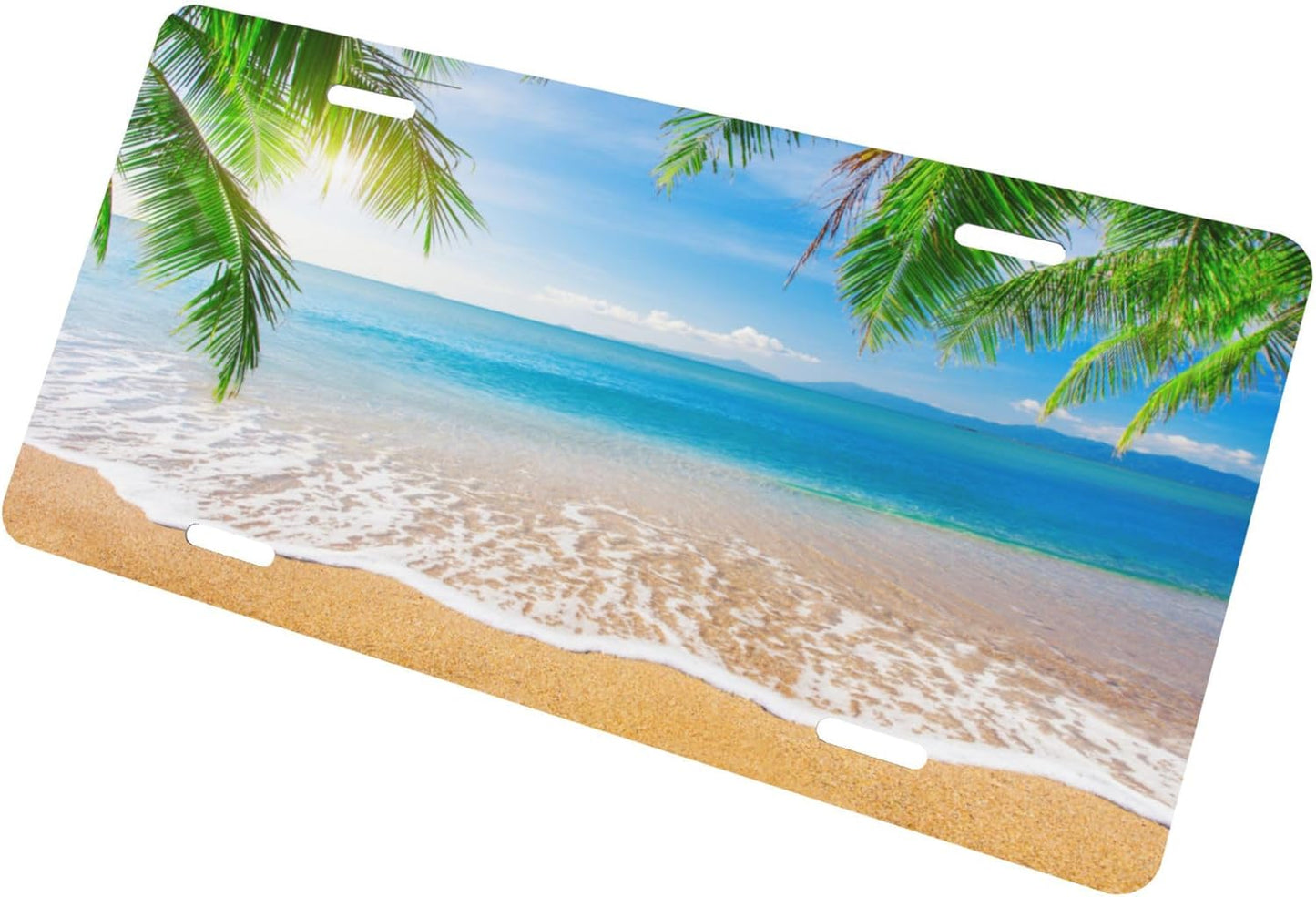 Custom License Plate Personalized Palm Tree Beach Funny Aluminum Front License Plates Decorative Rust-Free Metal Car Plate Covers for Women Men Car Tag Accessories fit Truck SUV 12 X 6 in