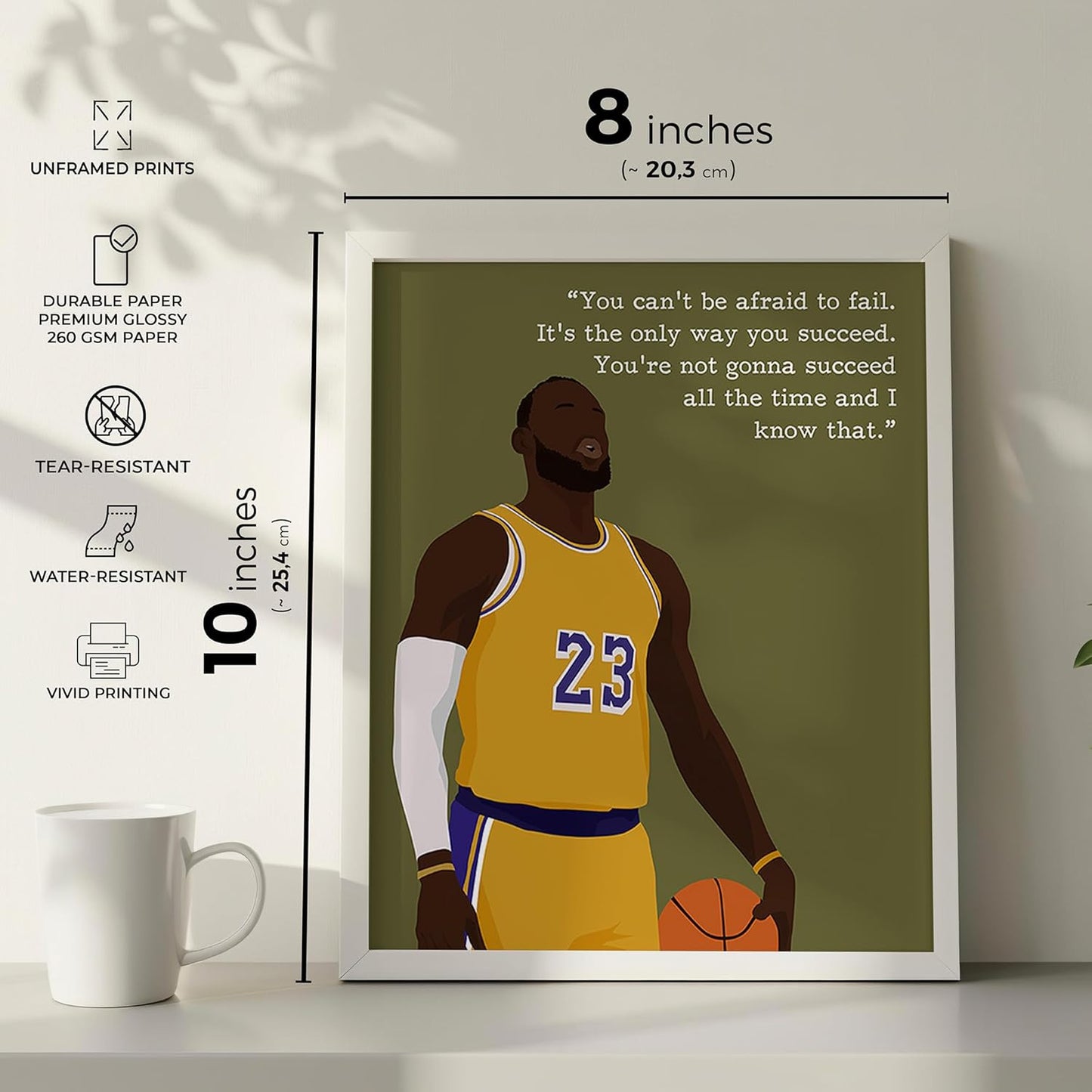 LOLUIS Motivational Basketball Superstar Hand-Drawn Artwork Sport Quote Wall Art Decorations (Unframed 8"x10", Basketball Player 3)