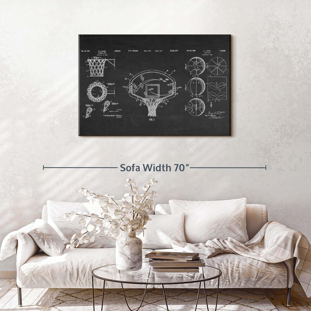 ElephantStock Basketball Patents Canvas - 1 Panel Sports Patent Wall Art Decor - Sports Decorations for Boys Room - Wall Art and Office Decor - 48" X 32"