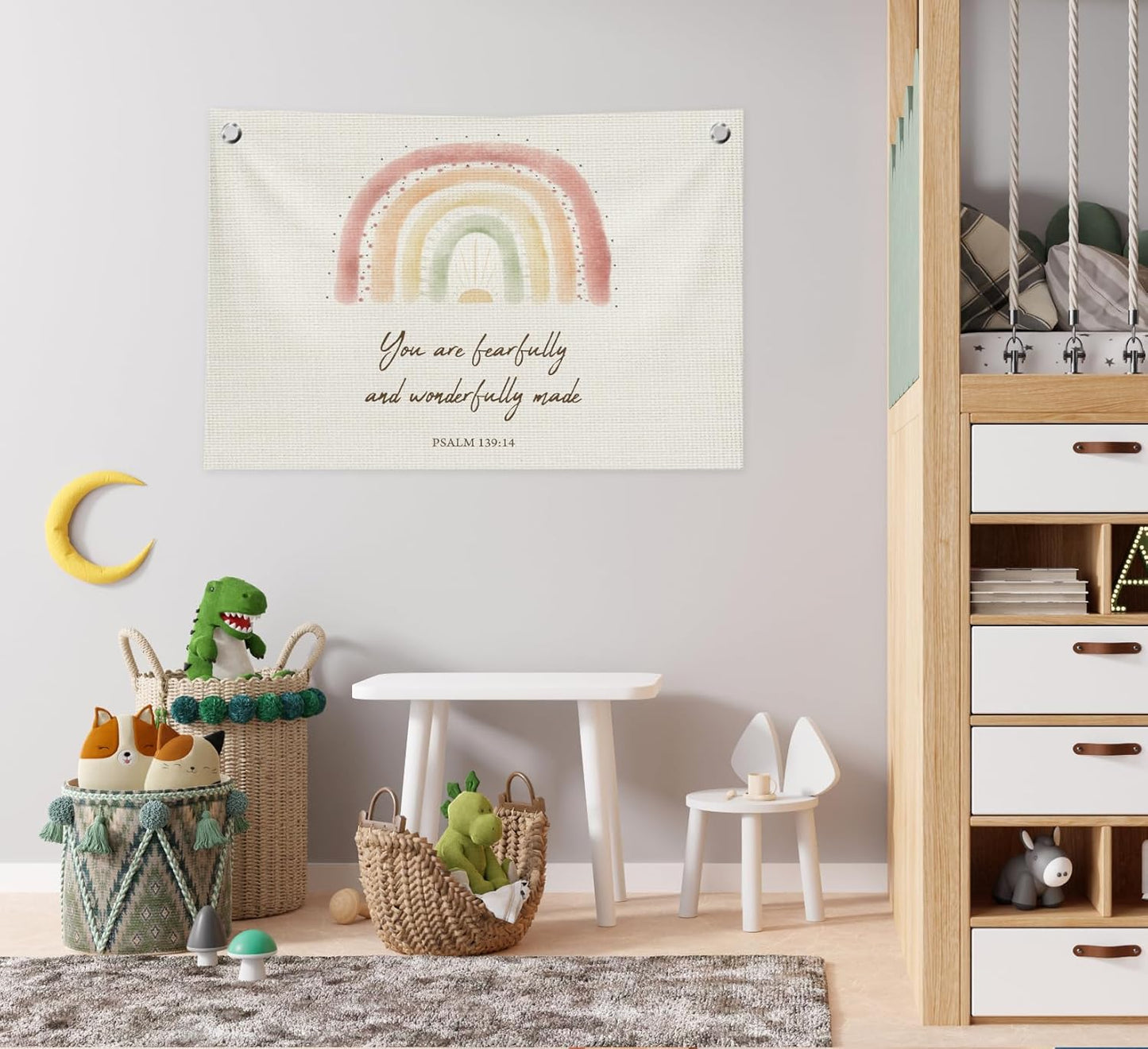 Kids Playroom Wall Decor,Christian Classroom Play Room Decor,Rainbow Bible Verse You are Fearfully and Wonderfully Made Canvas Banner Flags for Classroom, Nursery, Kids Room, Playroom,30x20 In