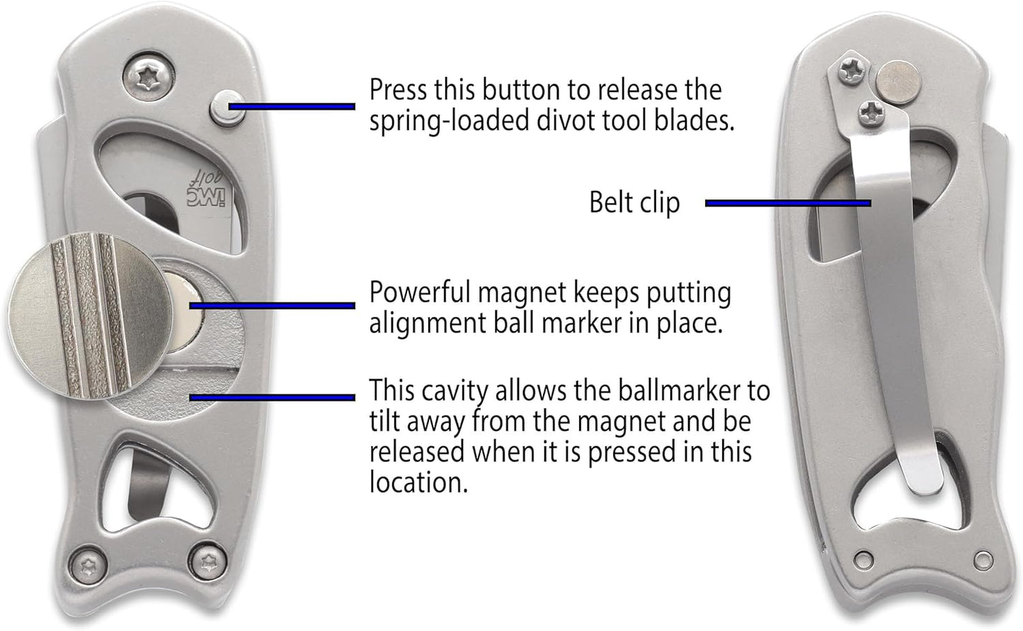 Indiana Metal Craft Switchblade Golf Divot Repair Tool Stainless Steel with Two Putting Alignment Ball Markers