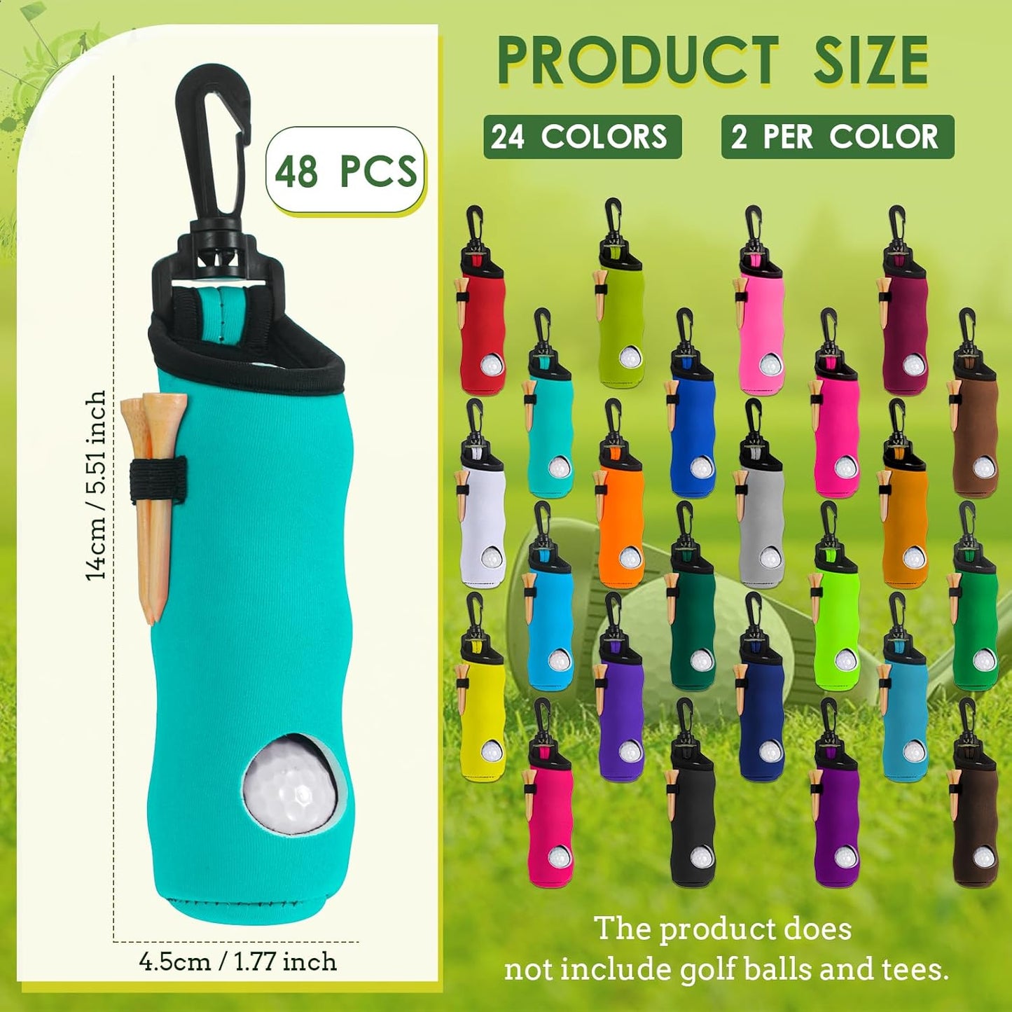 WILLBOND 48 Pcs Golf Ball Tee Holder Neoprene Golf Ball Pouch Golfs Balls Carry Bag Multicolor Portable Golfs Accessories for Men and Women, 24 Colors