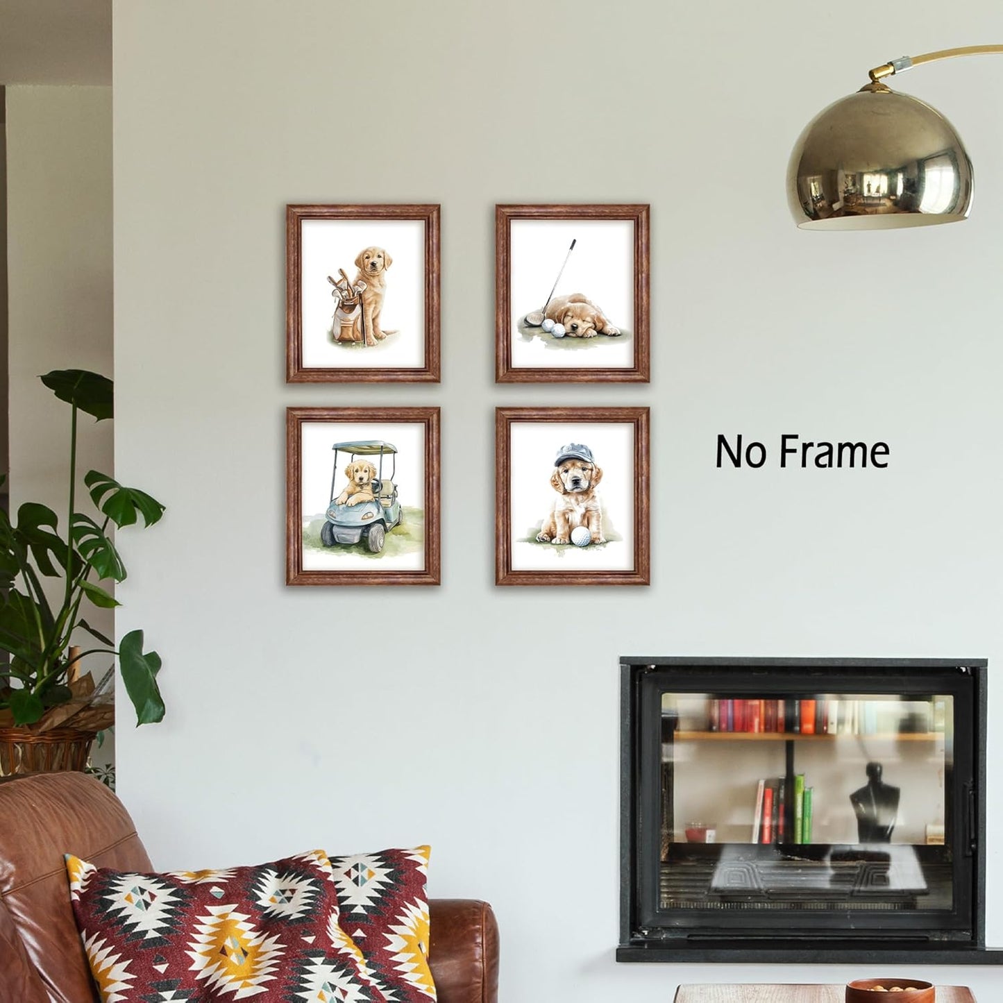 KSDUT Dog Golf Wall Art Decor Set of 4 - Golden Retriever Golfing Artwork Poster Rustic Kids Room Golf Wall Decor for Nursery Bedroom Home Gallery Decorations - 8"x10" Unframed