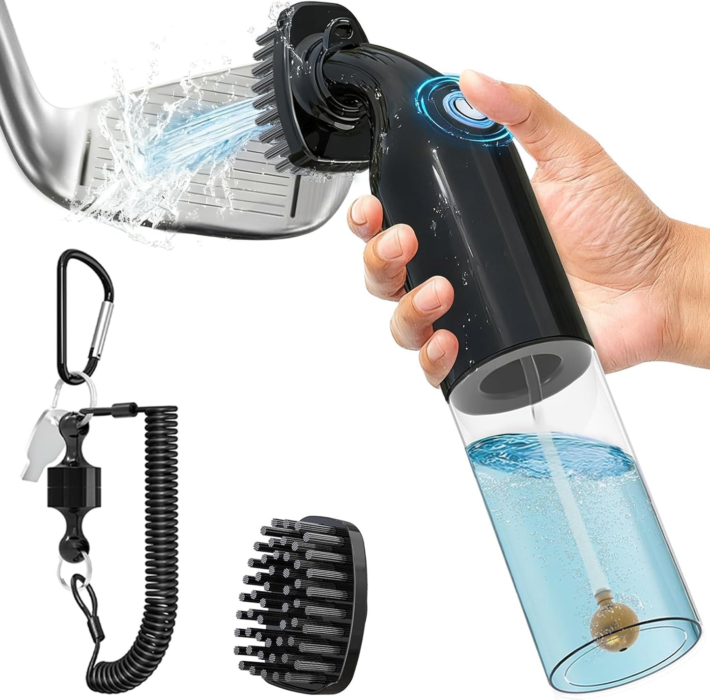 Electric Golf Club Cleaner Brush: AA Battery Powered for Effortless Cleaning - Golf Club Brush for Golf Accessories - Holds 5oz Water - Magnetic Clip - Golf Gifts for Golfer Men