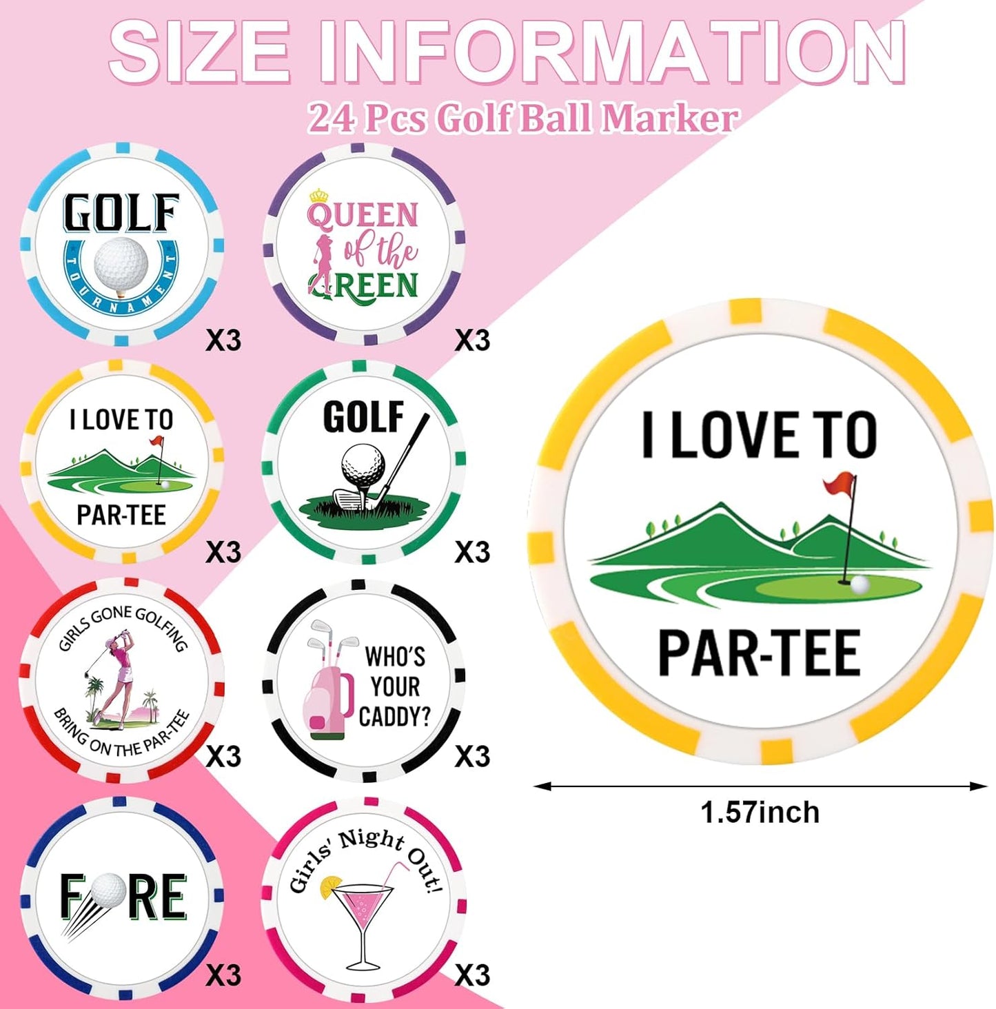 Sosation 24 Pcs Golf Ball Marker Funny Poker Chip Collection Poker Chip 1.57 Inches Ball Marker Set for Adult Accessories, 8 Styles