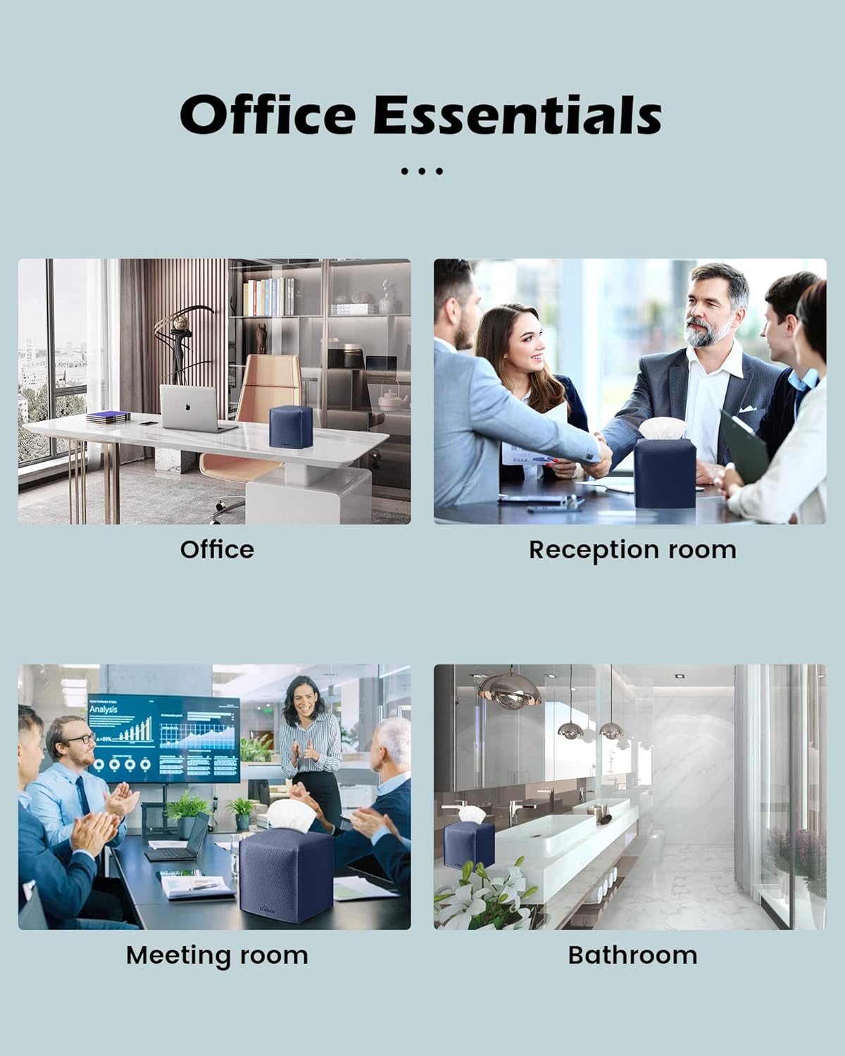 Tissue Box Cover for PU Leather, Modern Simple Solid Color Holder Square Tissue Bag, Ideal for Bathrooms,Office,Car,Outdoor Tent,Dining Table,5"X5"X5", Double Navy Blue