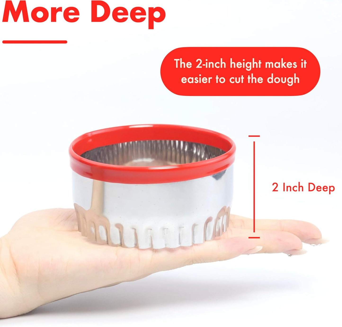 4 Pcs Cookie Cutters Set - Round Fluted Square Triangle Biscuit Cutter with Red Top Rubber Guard for Baking Scone and Circle Cookies