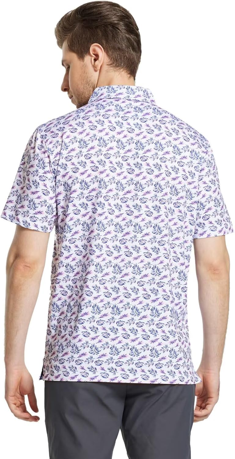 M MAELREG Mens Golf Shirt Short Sleeve Dry Fit Print Moisture Wicking Performance Patterns Collared Polo Shirt