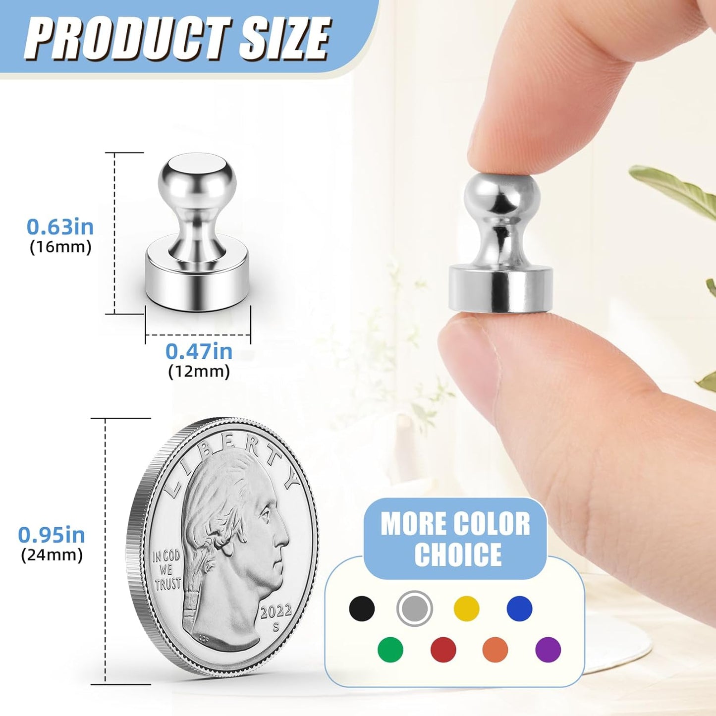 FINDMAG 45 Pack Fridge Magnets for Whiteboard, Strong Refrigerator Magnet, Small Neodymium Magnet, Tiny Magnet for Hanging, Map, Projects (Silver)