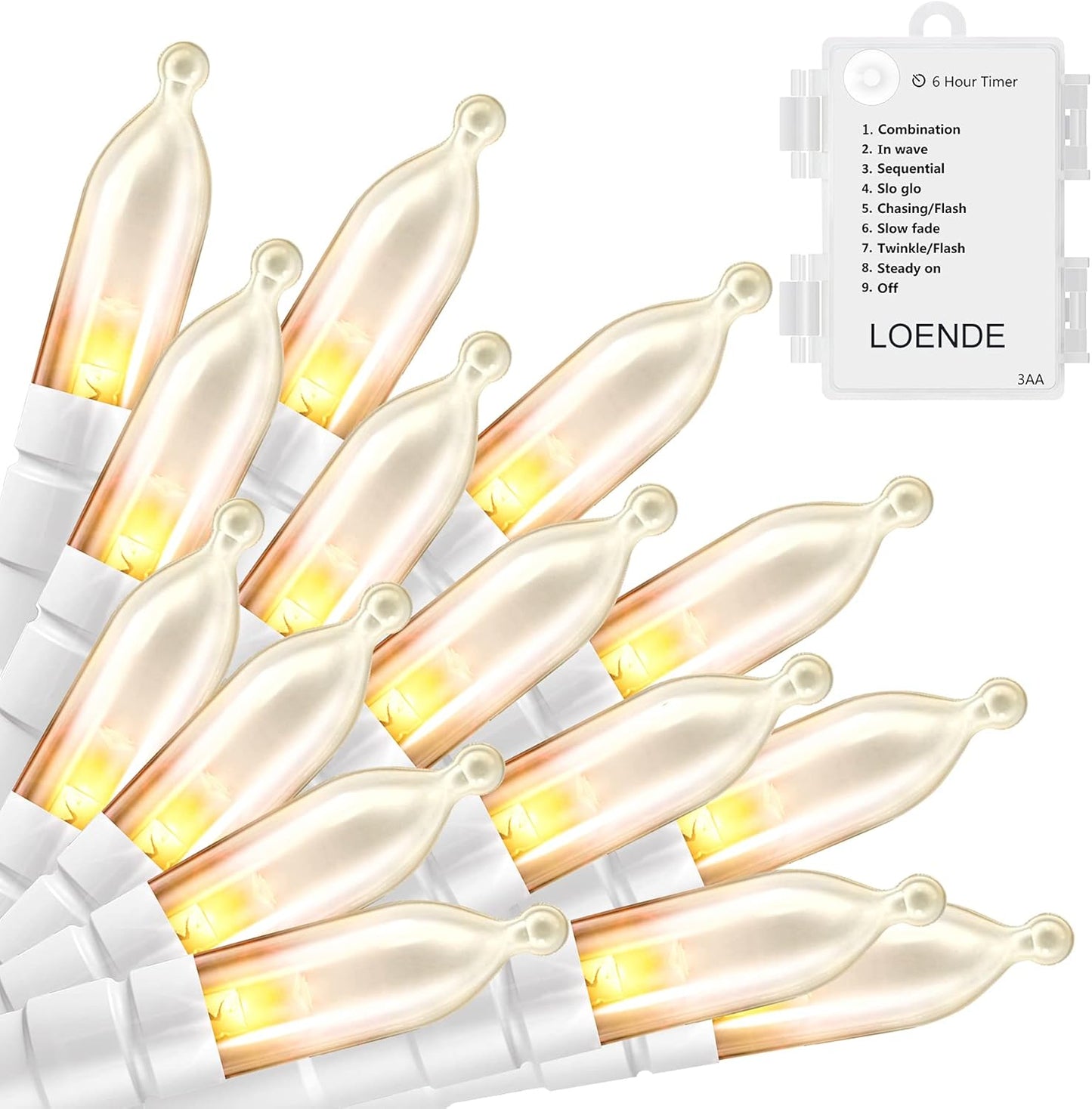 LED Mini Lights with Timer Christmas Lights 18ft 50 LED 8 Modes Battery Operated String Lights White Wire for Indoor Outdoor Wreath Wedding Party Garden Home Decor, Waterproof, Warm White