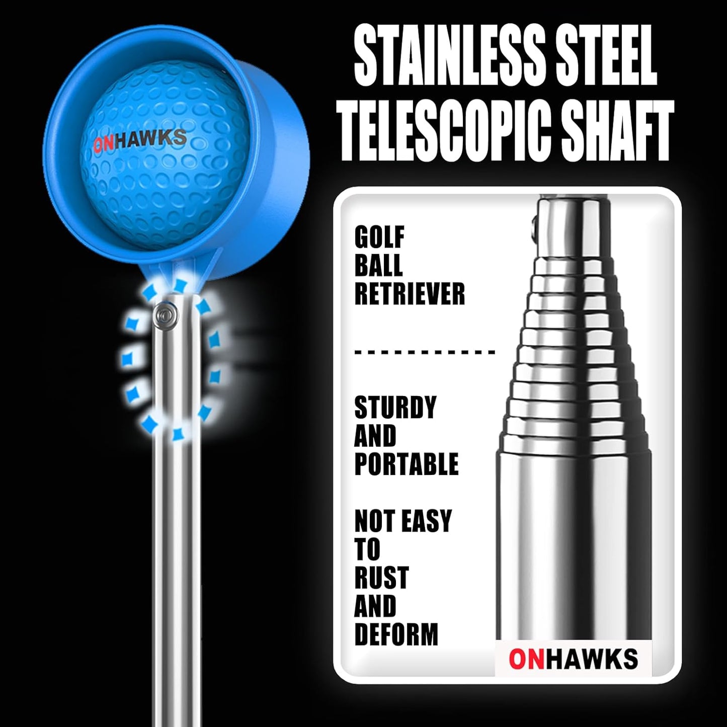 Golf Ball Retriever for Water,Telescopic 12Ft/9Ft Stainless Steel Shaft Two-Sided Easy Pick Up Balls,Unbreakable Head Retriever Tool Golf Accessories Golf Gift for Men