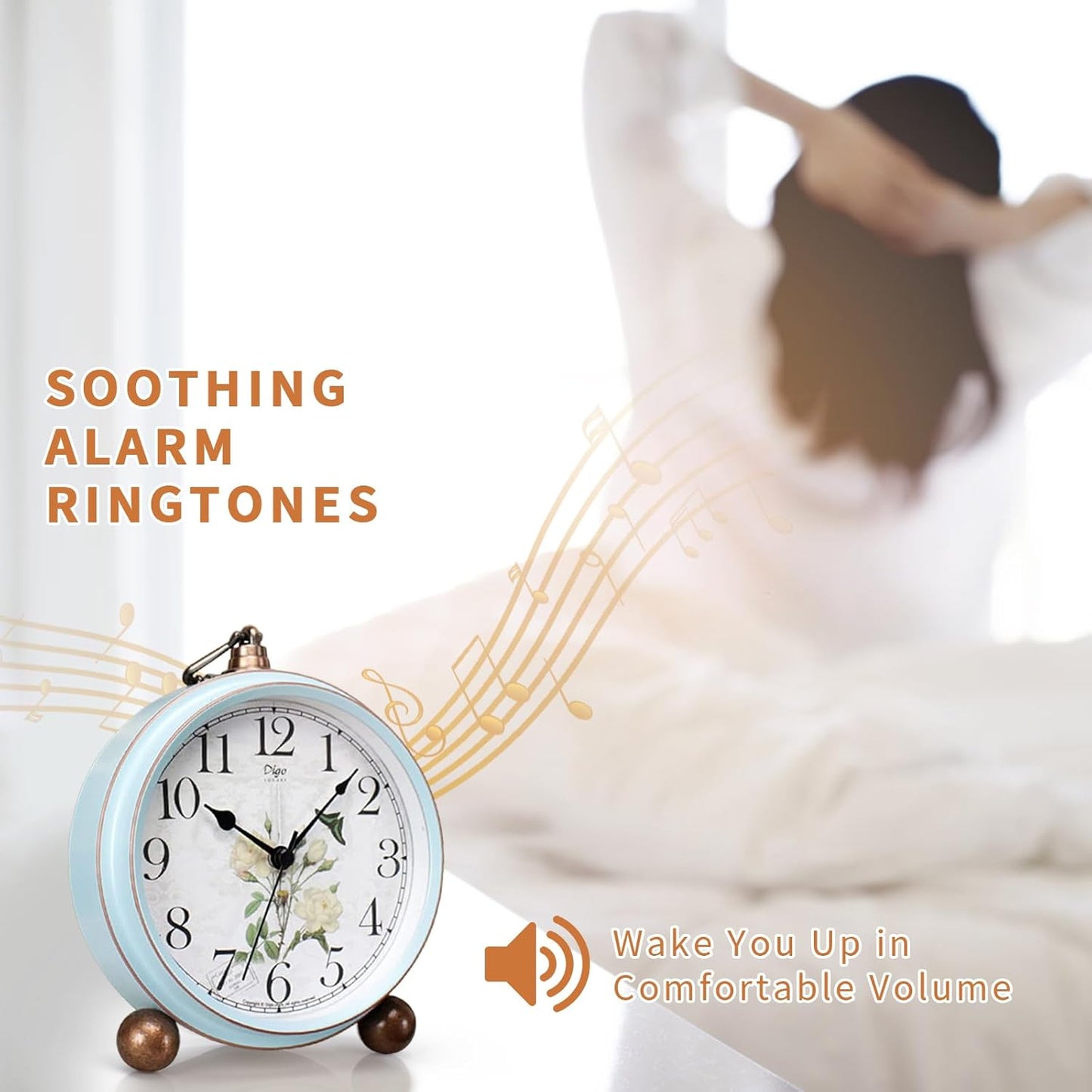 Maxspace 5.2in Desk Clock, Retro Silent Analog Clock Non-Ticking & Battery Operated with Quartz Movement,Clock Decor for Bedroom Living Room