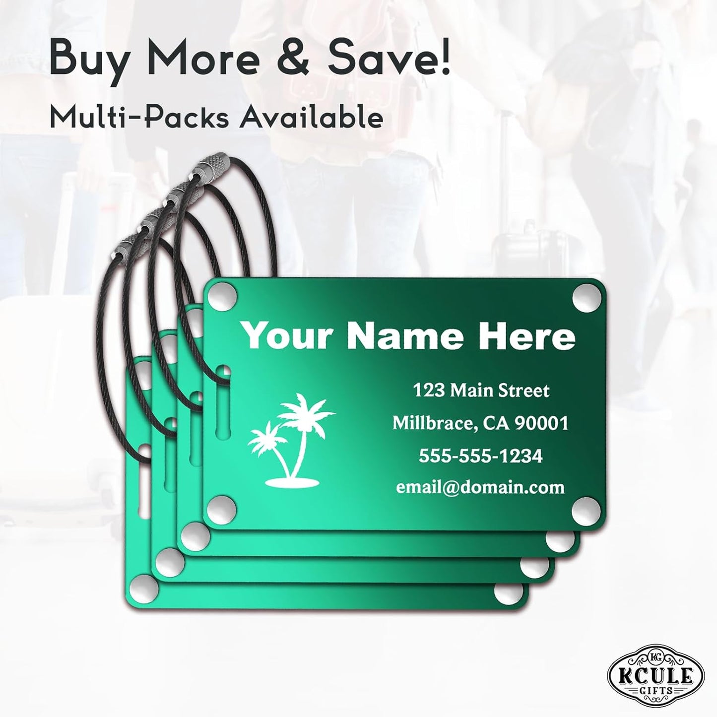 Personalized Luggage Tags: Custom Metal Luggage Tags for Suitcases, Backpacks and Bags with Your Personalized Text (Green)