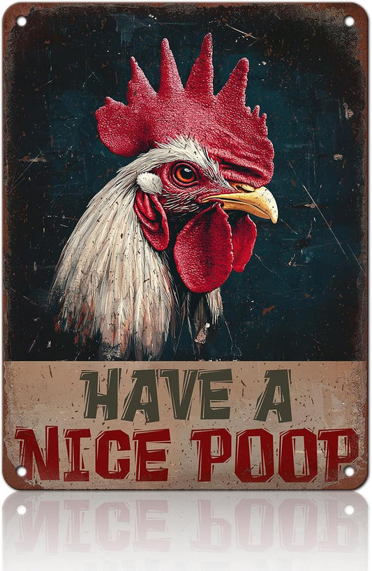 Vintage Chickens Have A Nice Poop Metal Tin Sign 12x16 Inch Chicken Funny Metal Poster Funny Chicken Tin Sign Home Kitchen Garden Bar Pub Restaurant Bathroom Are Wall Decor