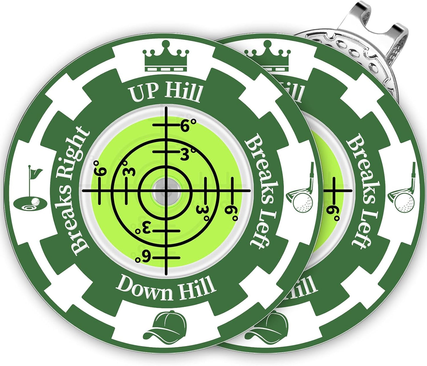 Golf Green Reader, 2 Pack Golf Ball Marker Hat Clip with High Precision Horizontal Bubble, Putting Training Aid Golf Accessories Tool Gift for Men Women