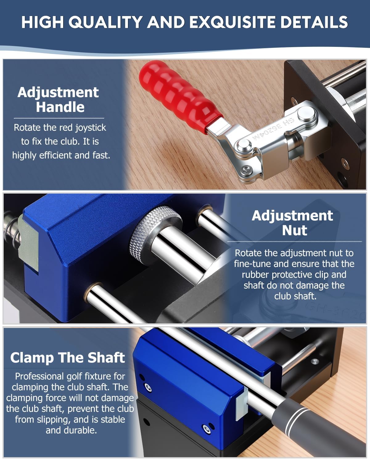 3-in-1 Golf Shaft Clamp,Aluminum Golf Club Regripping Kit,360° Swivel Portable Table Vise with Anti-Slip Design & Shaft Protection for Grip Replacement