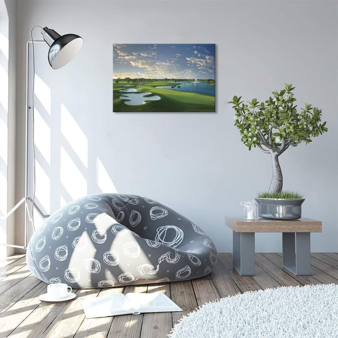 Blue Monster Golf Course Canvas Wall Art for Living Room Bedroom Bathroom Home Decorations Paintings Golf Course Picture Poster Framed Artwork Ready to Hang(12''H x 16''W)