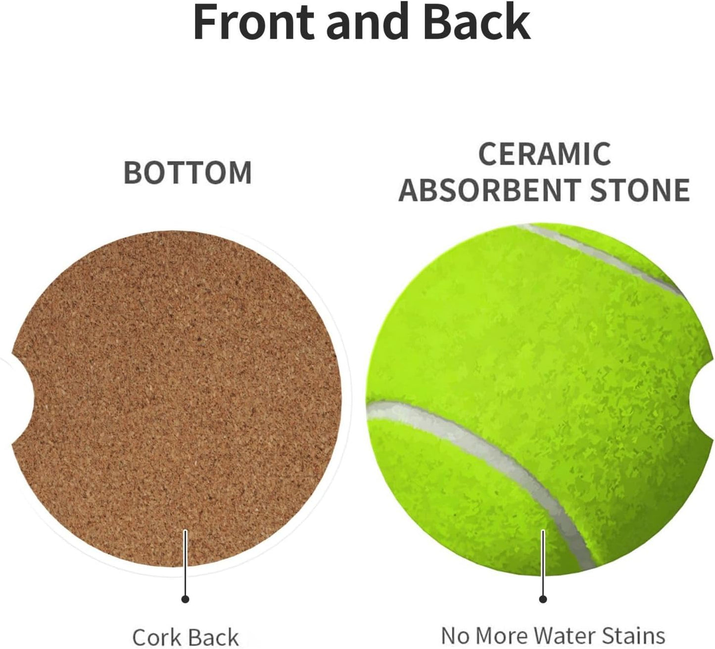 Car Cup Holder Coasters, Tennis Ball Car Coasters for Cup Holder Drinks, 2 Pack Ceramic Cute Auto Interior Accessories for Women Men